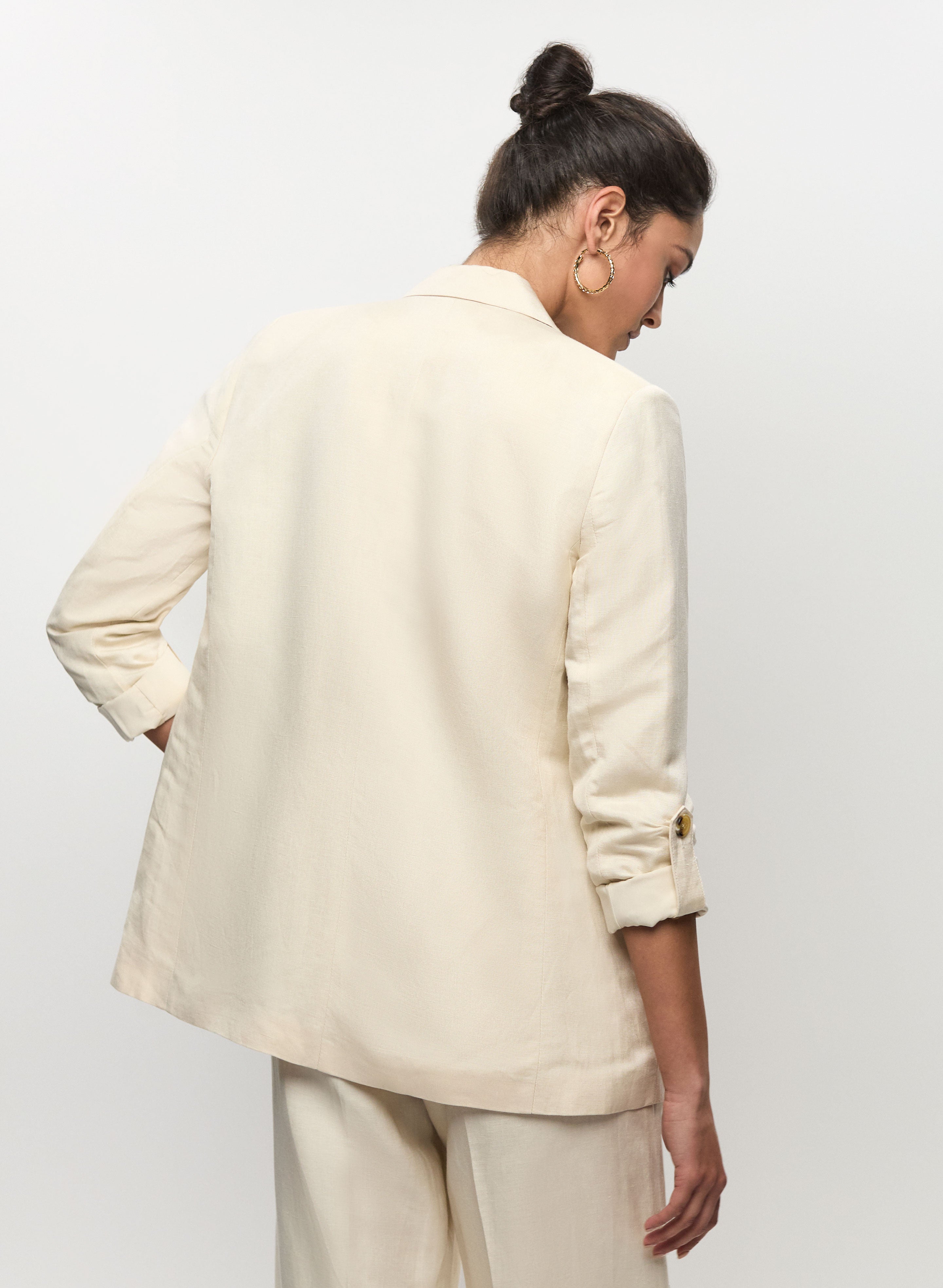 Linen Roll-Up Sleeve Blazer
