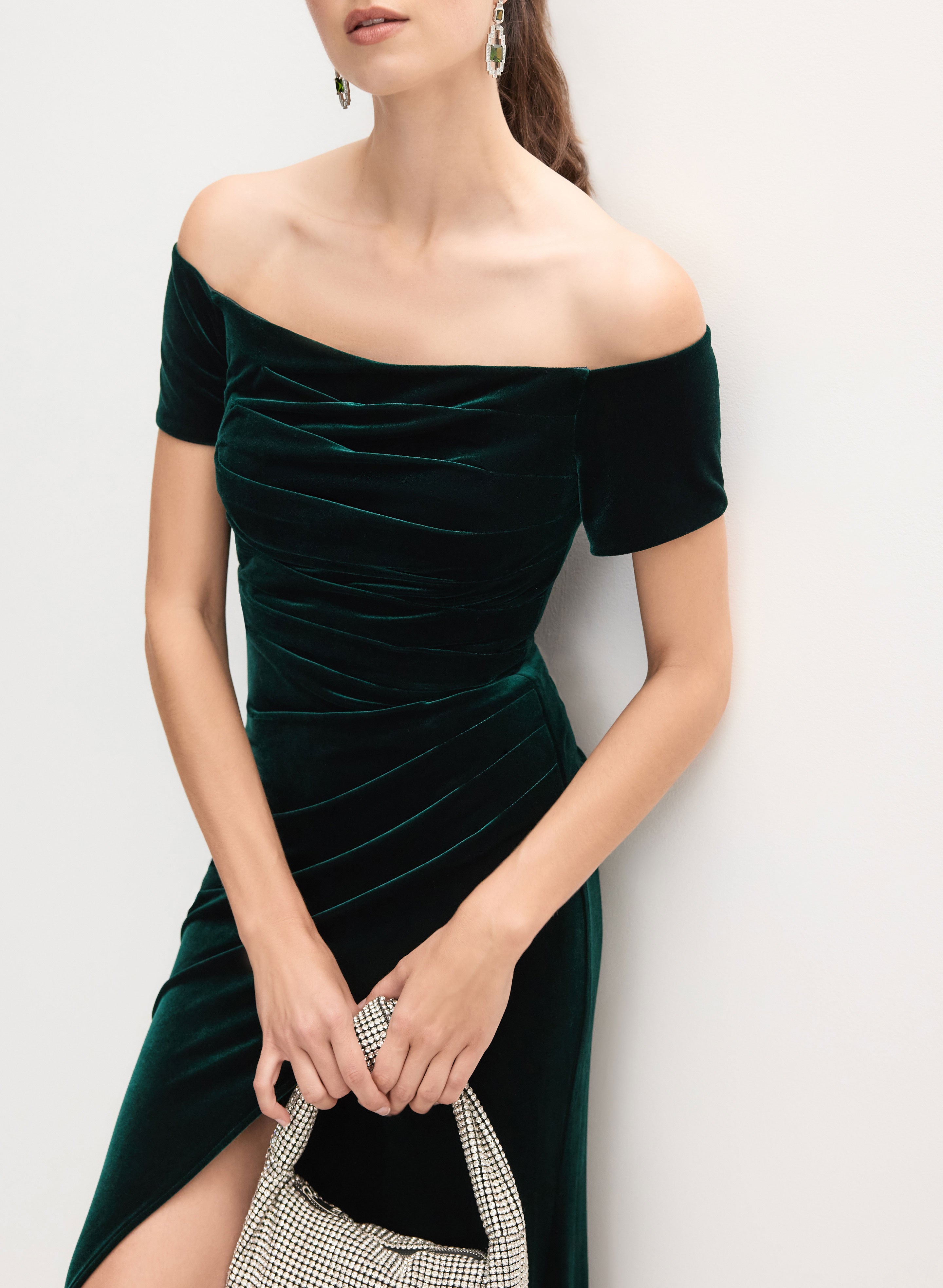 bardot green velvet dress Bardot Velvet Midi Dress