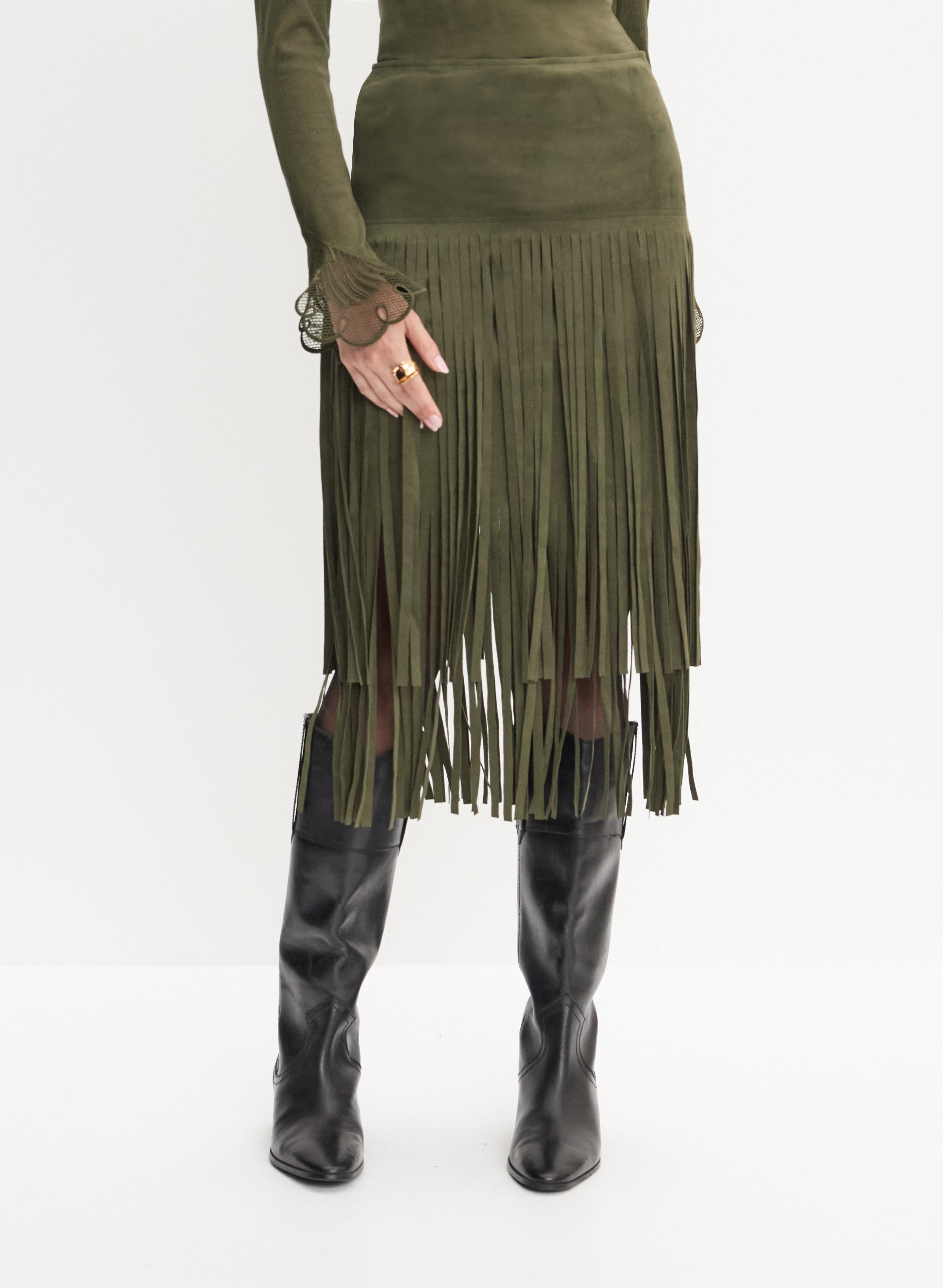 Fringe skirt green best sale