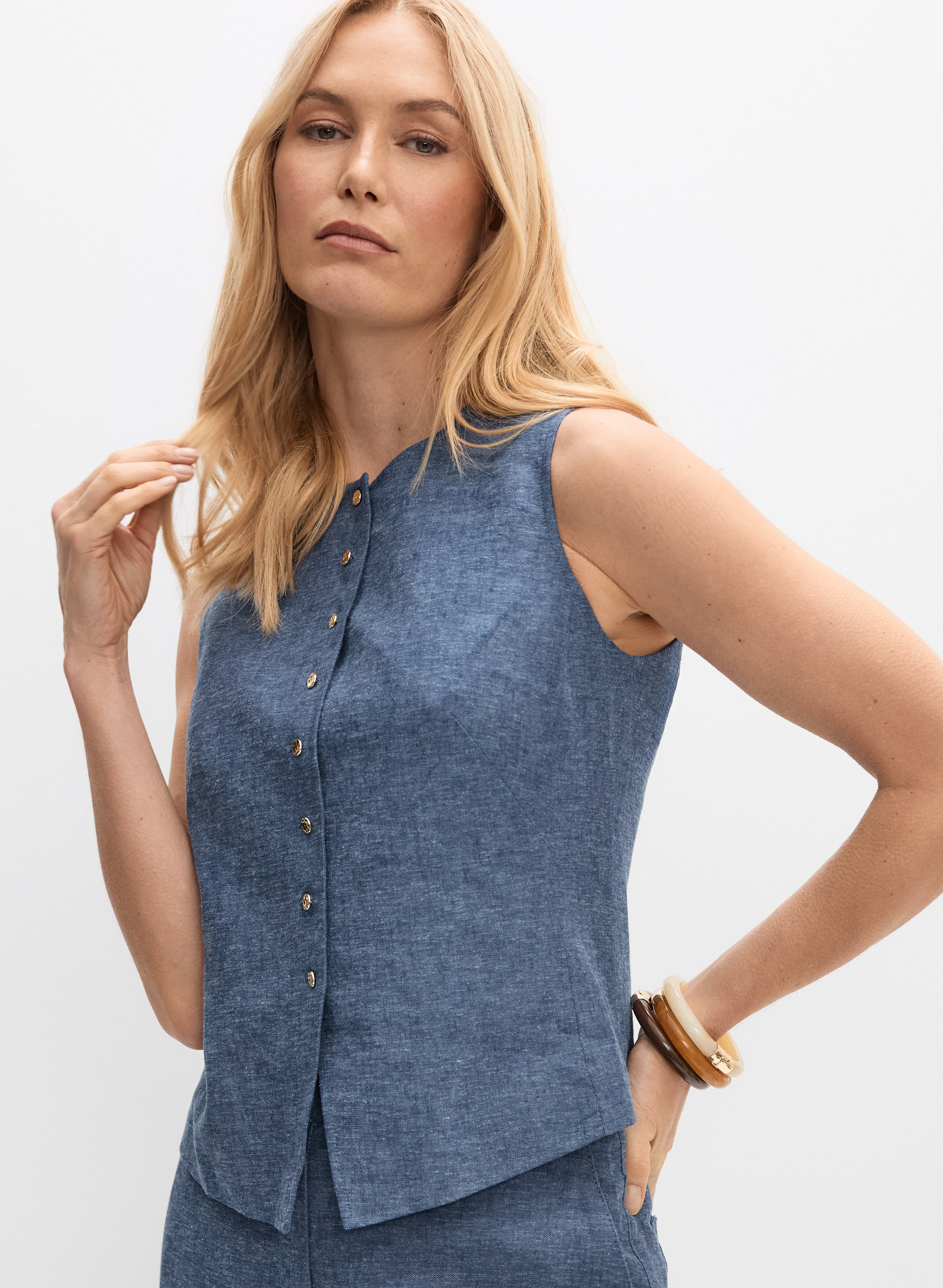 Linen-Blend Button Vest