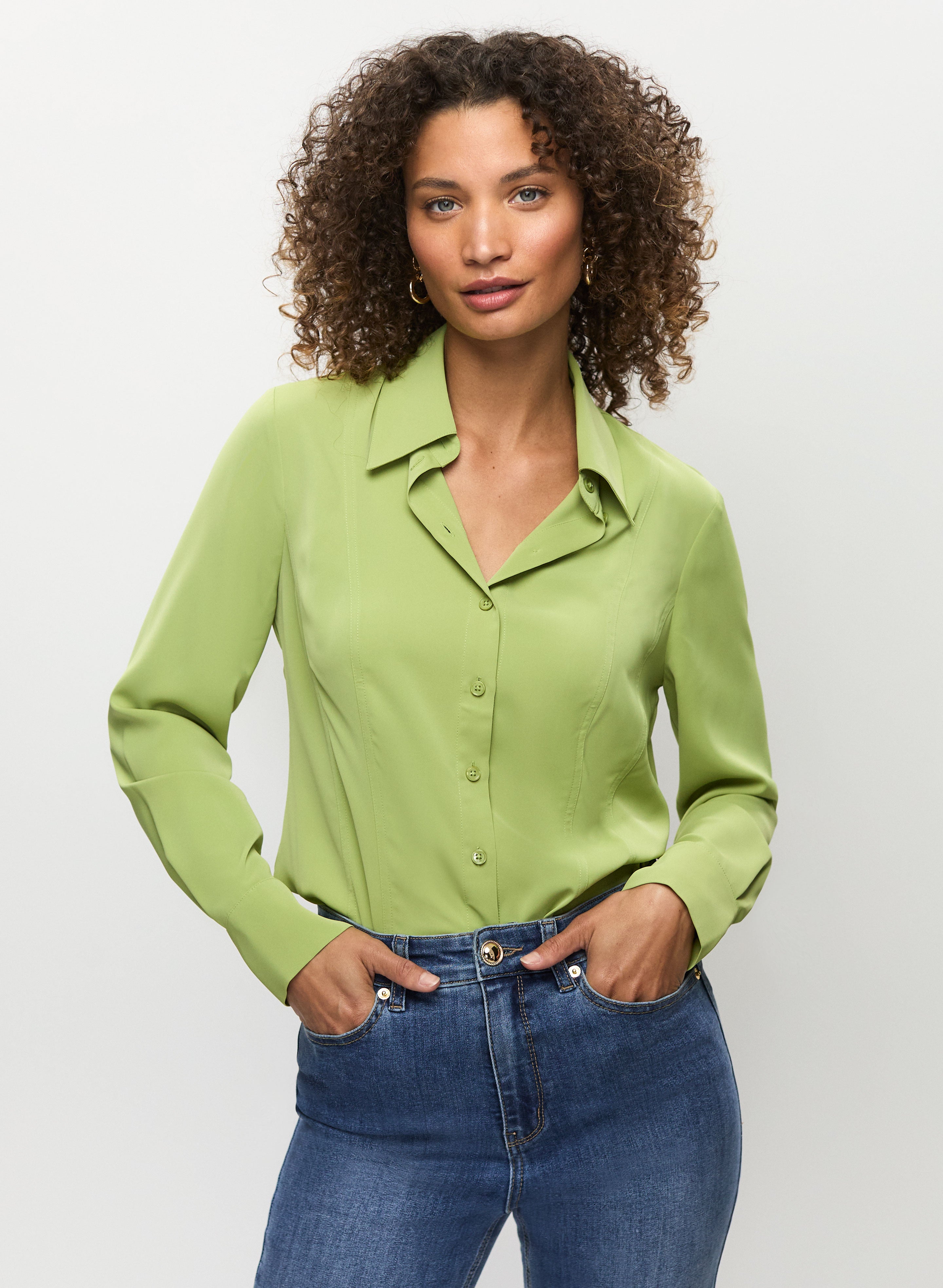 Long sleeve button front top hotsell