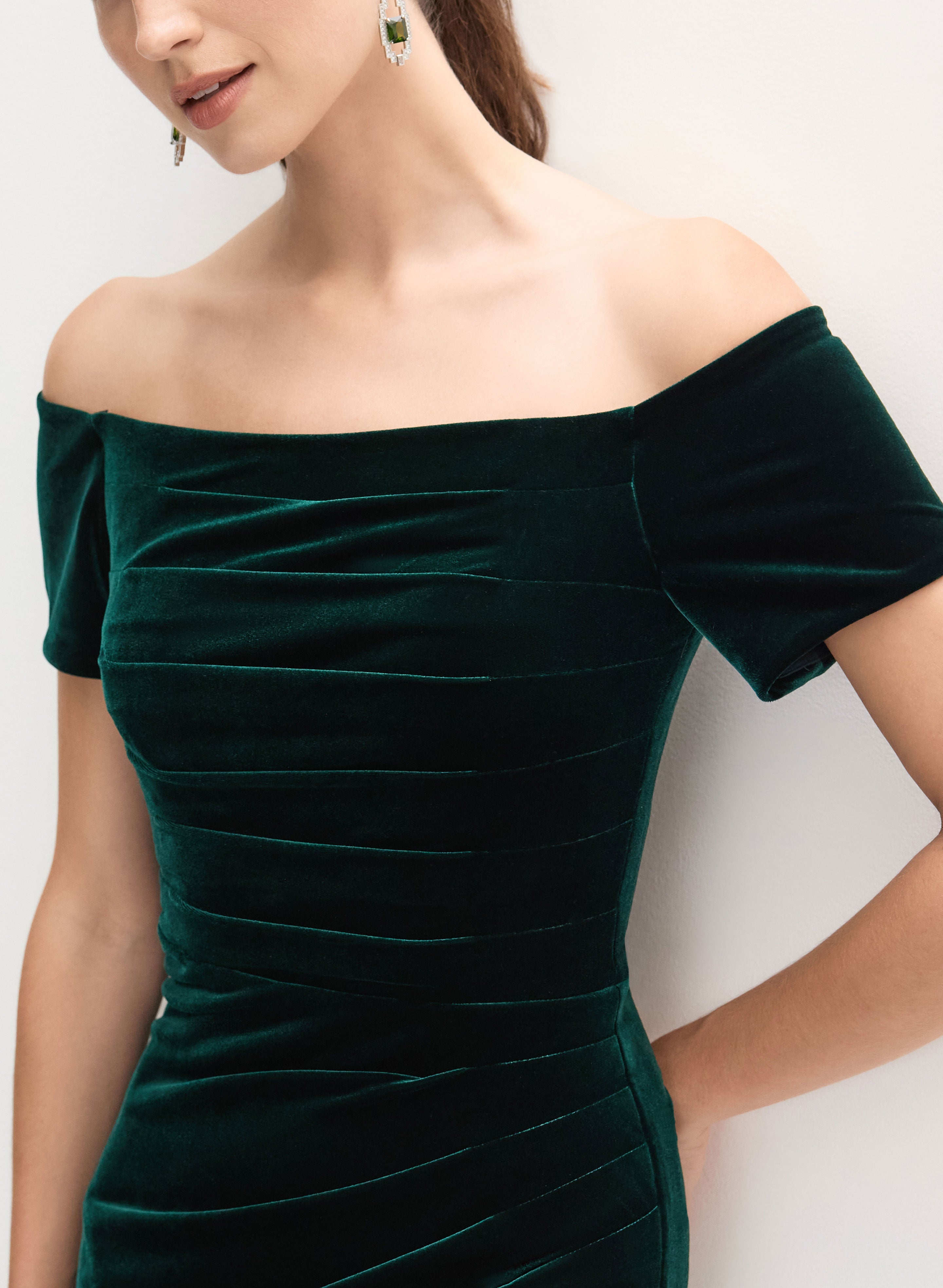 green velvet bardot dress Bardot Velvet Dress main image 1