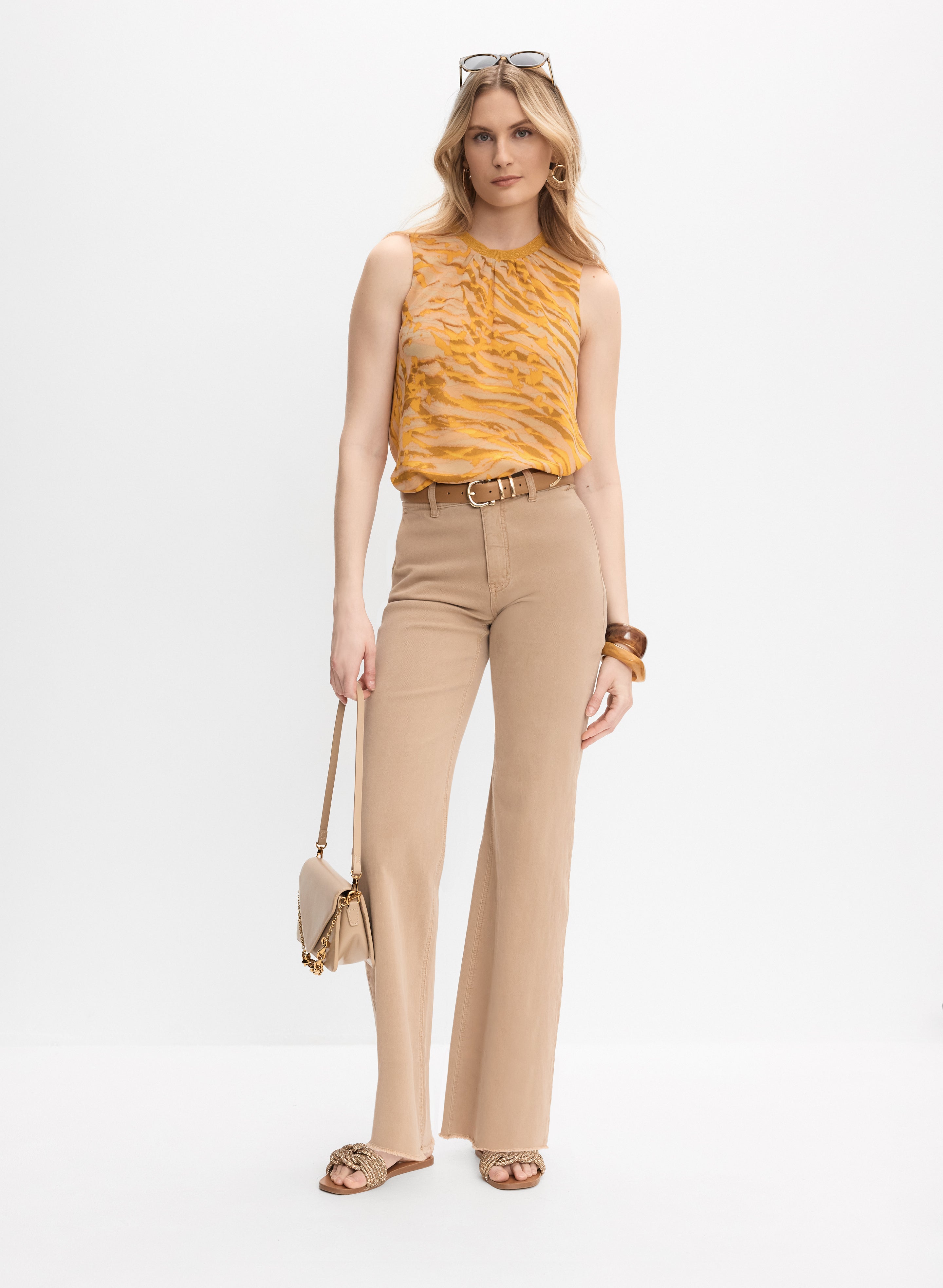 Striped Sleeveless Blouse  Yellow Pattern Head to Toe