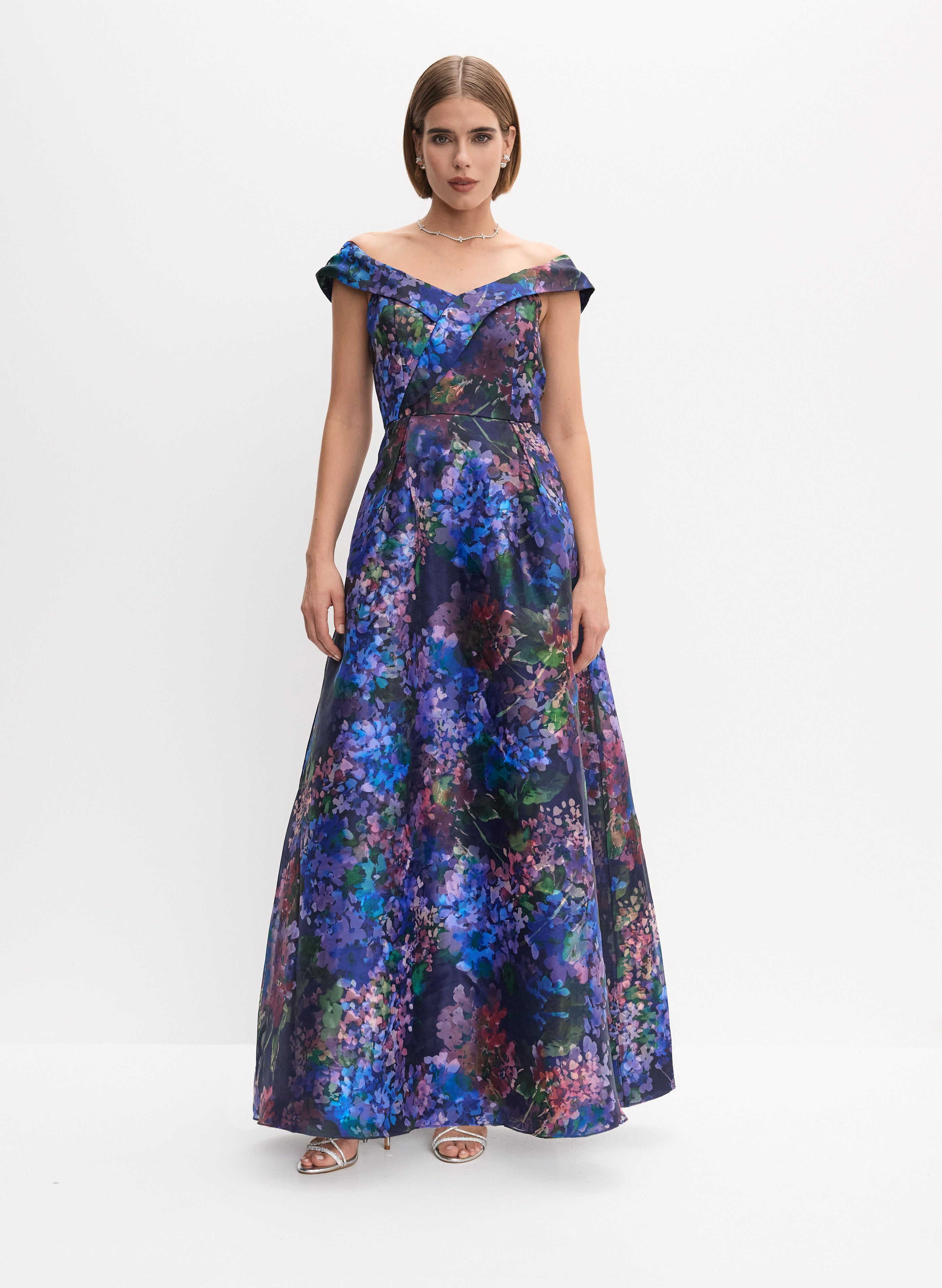 Blue floral formal dress best sale