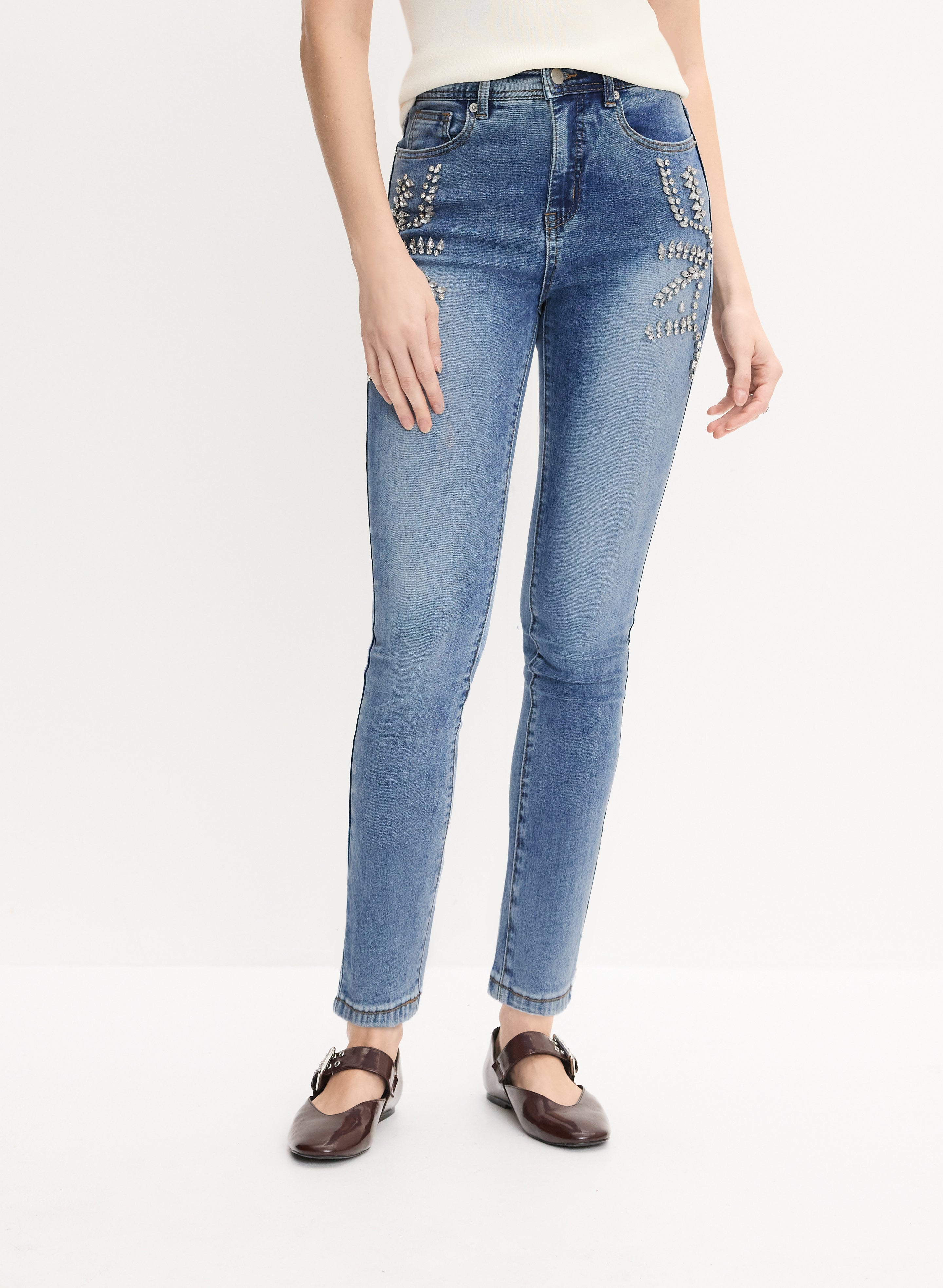 epine é rhinestone jeans blue Mサイズ エピヌ epine é rhinestone jeans ラインストーン デニム - メルカリ