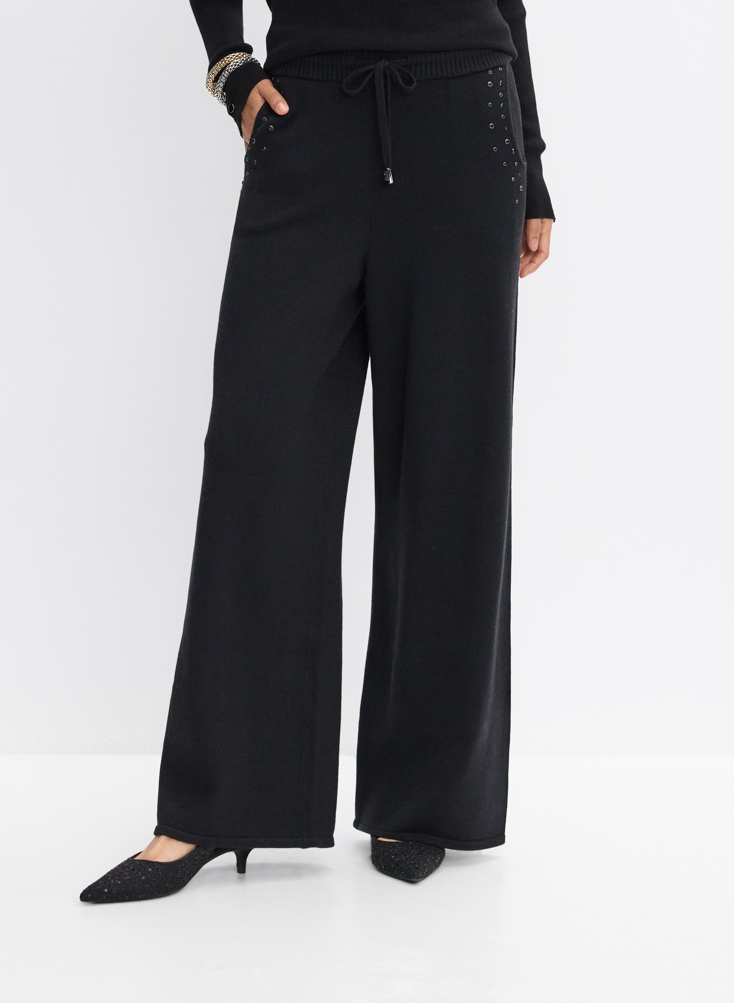 【新品未使用】m.u RIB Layered PANTS　BLACK Joseph Ribkoff - Knit Wide-Leg Pants