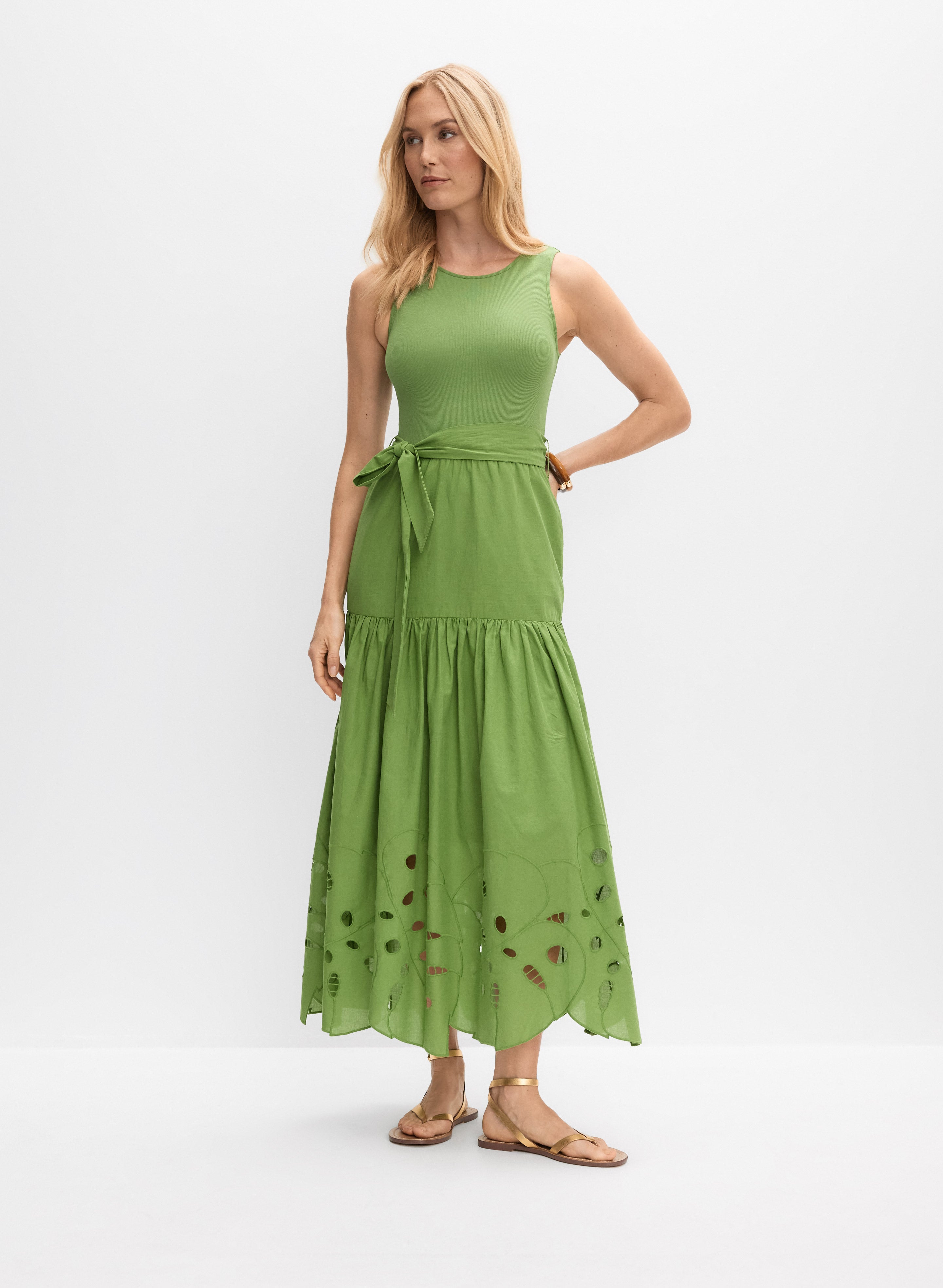 Leaf Embroidered Maxi Dress