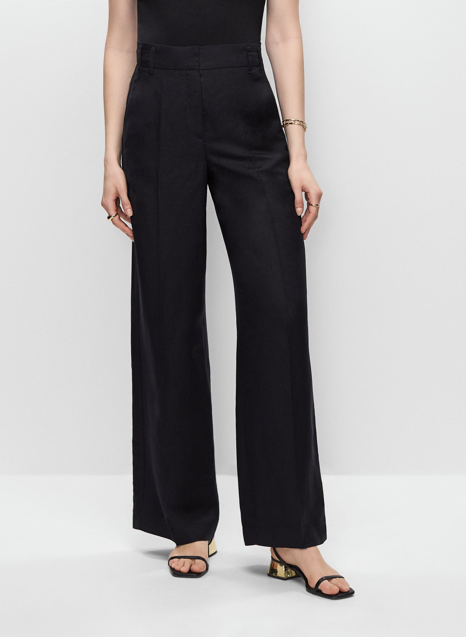 Linen Blend Wide Leg Jeans