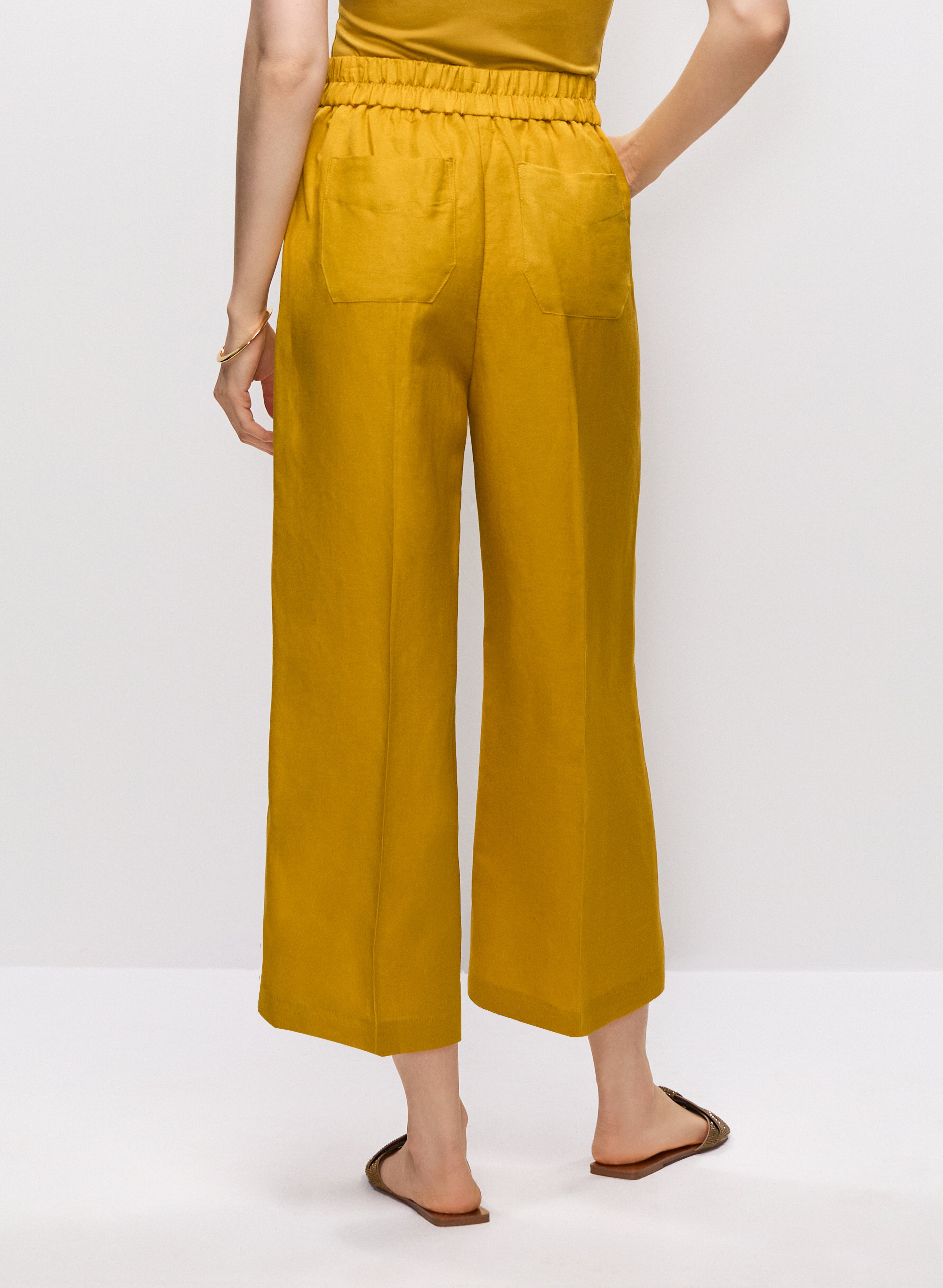 Pull-On Linen-Blend Culotte Pants