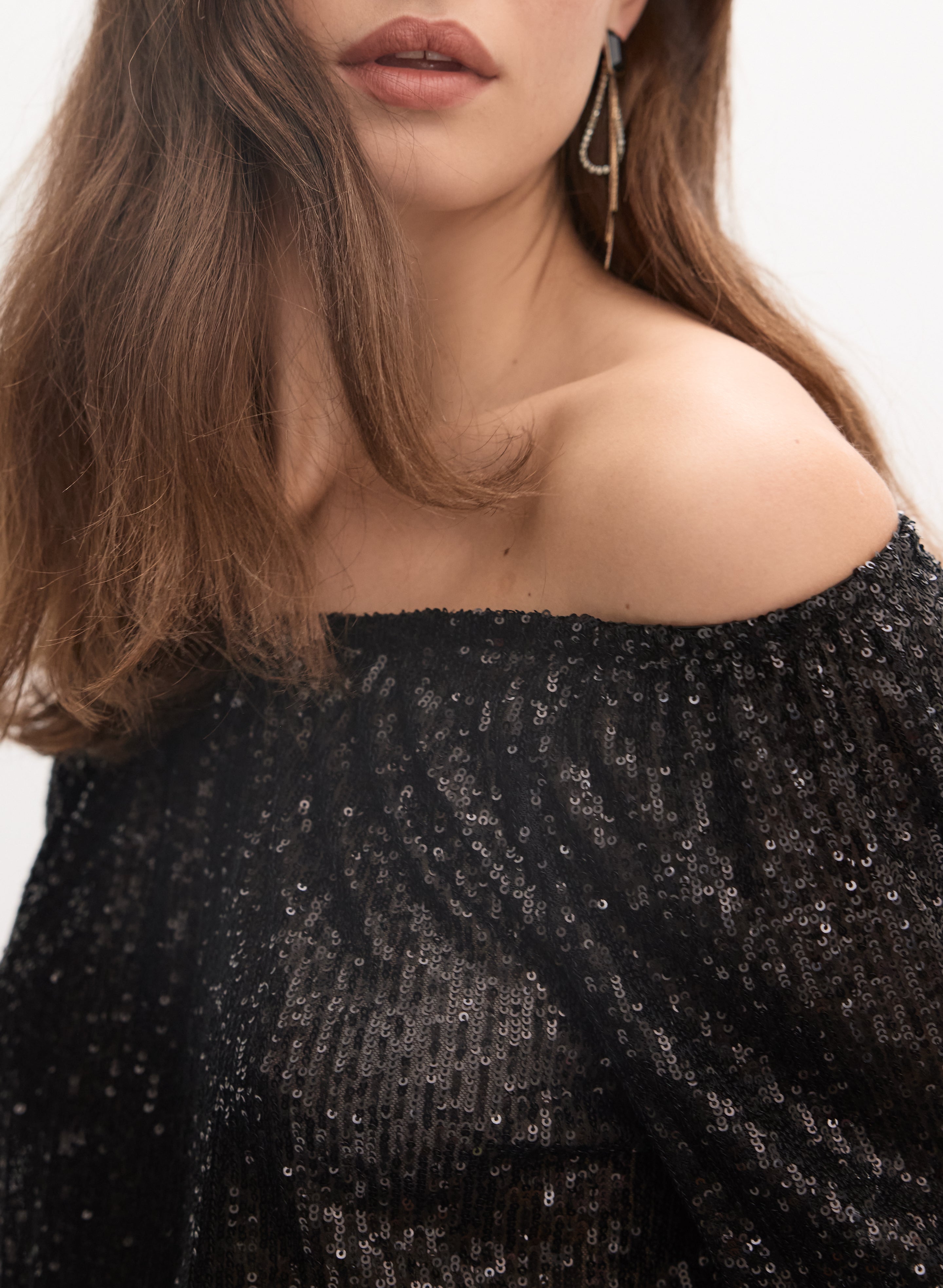 off the shoulder sequin top