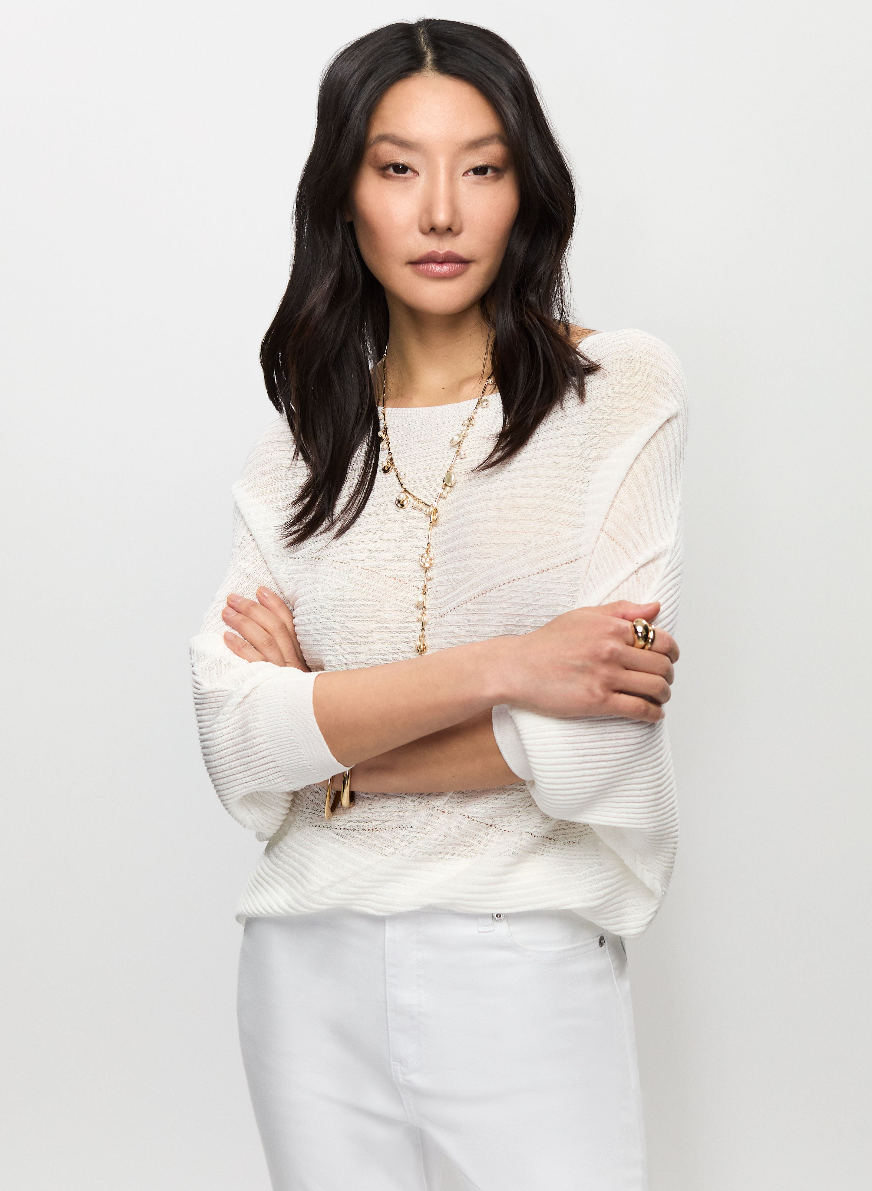 S layered dolman knit bk×wh Chunky Knit Dolman Pullover Sweater | White House Black Market