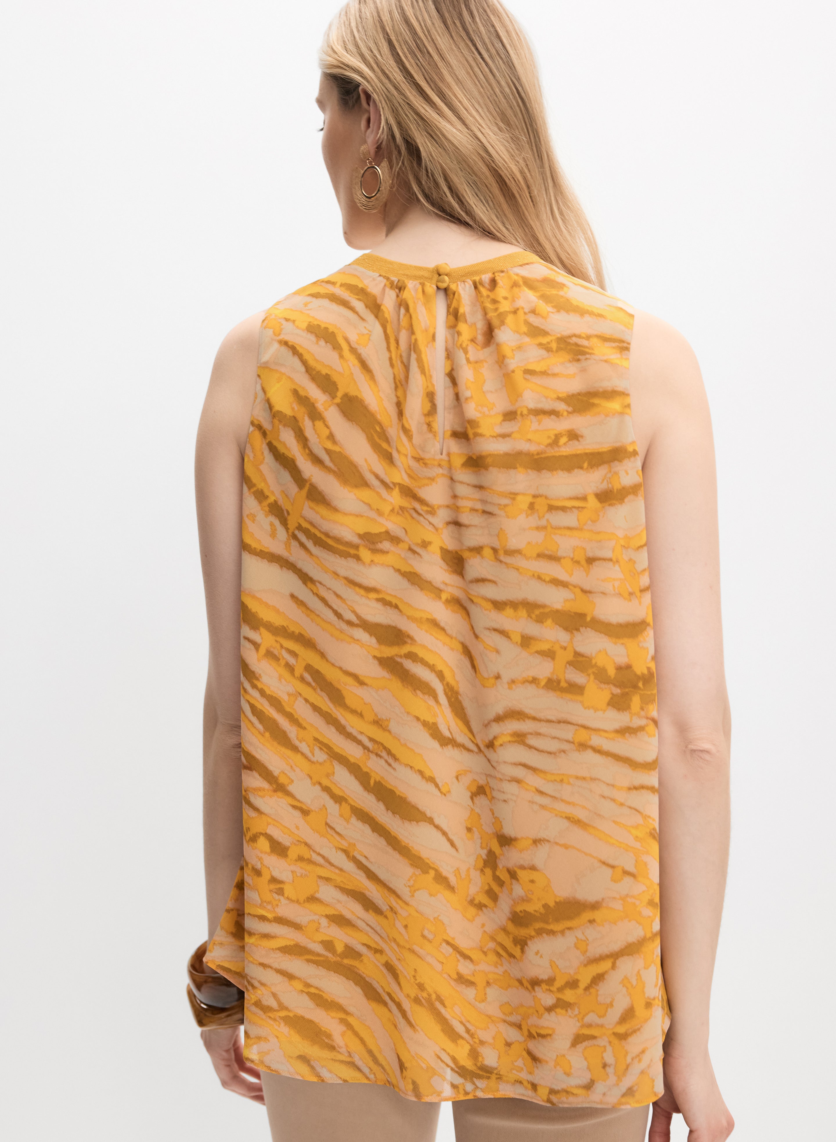 Striped Sleeveless Blouse  Yellow Pattern Back 1