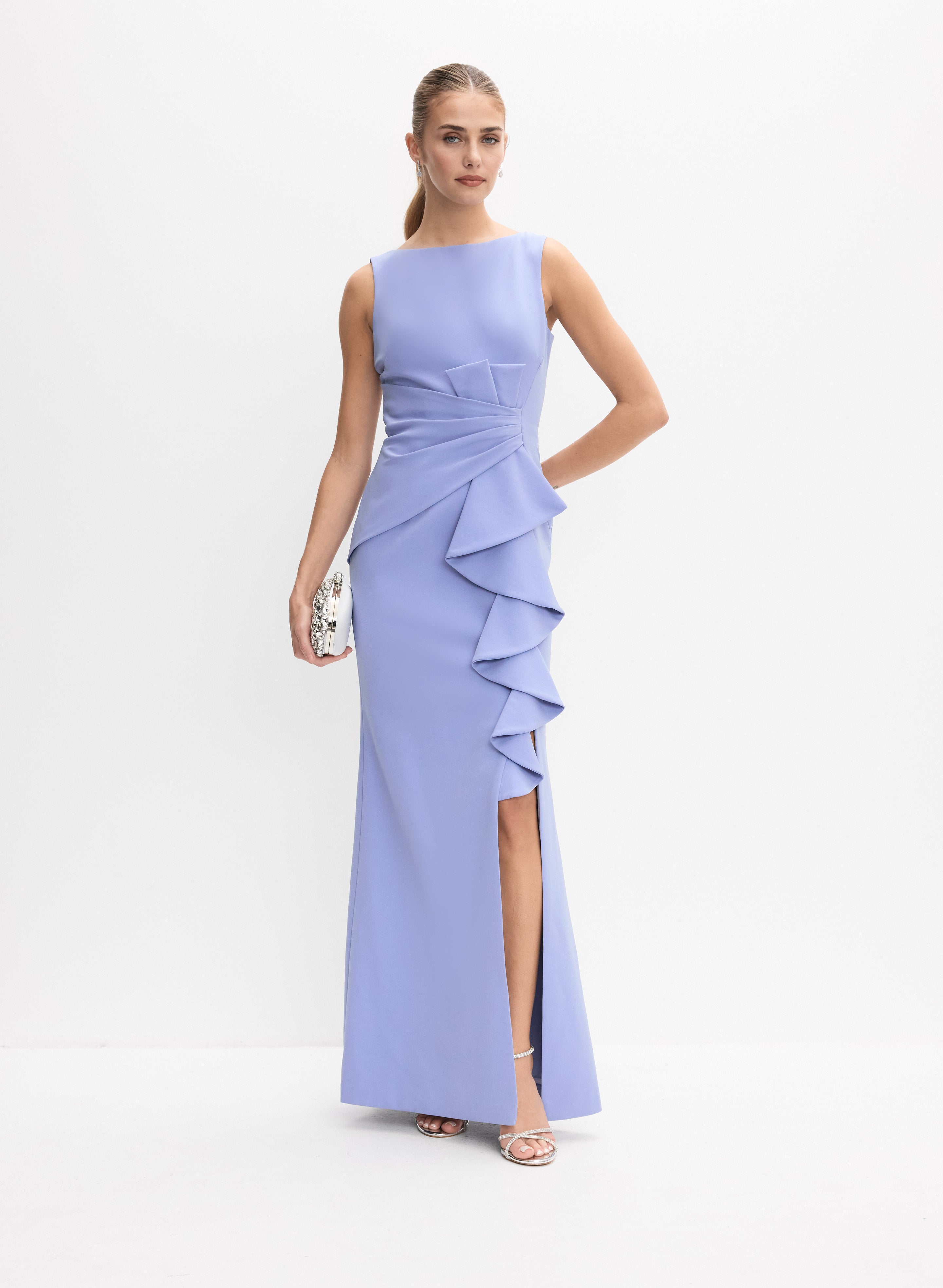 sachin and babi light blue dress Tie Neck Ruffle Cocktail – Aisize main image 1