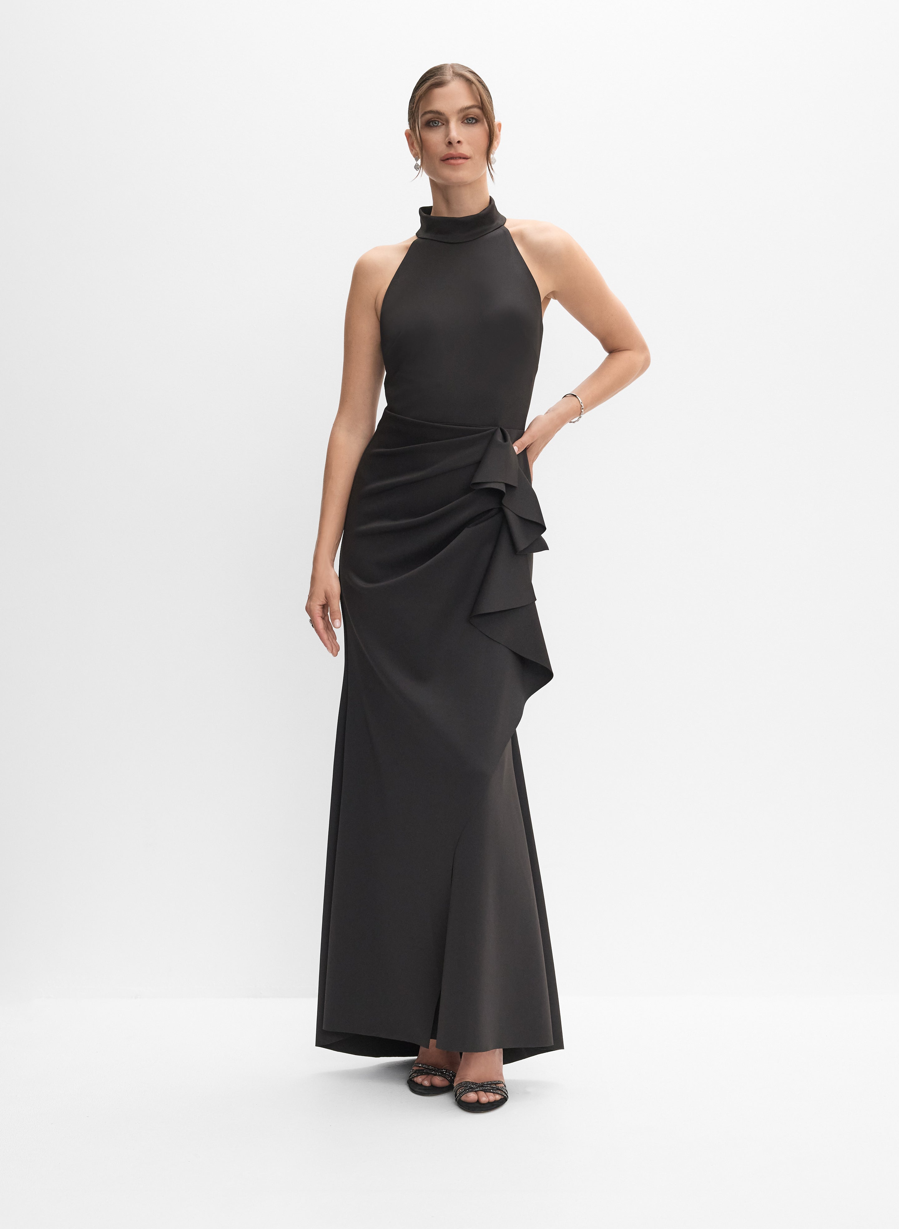 black sparkly bridesmaid dress Chasity Halterneck Maxi Dress - Black