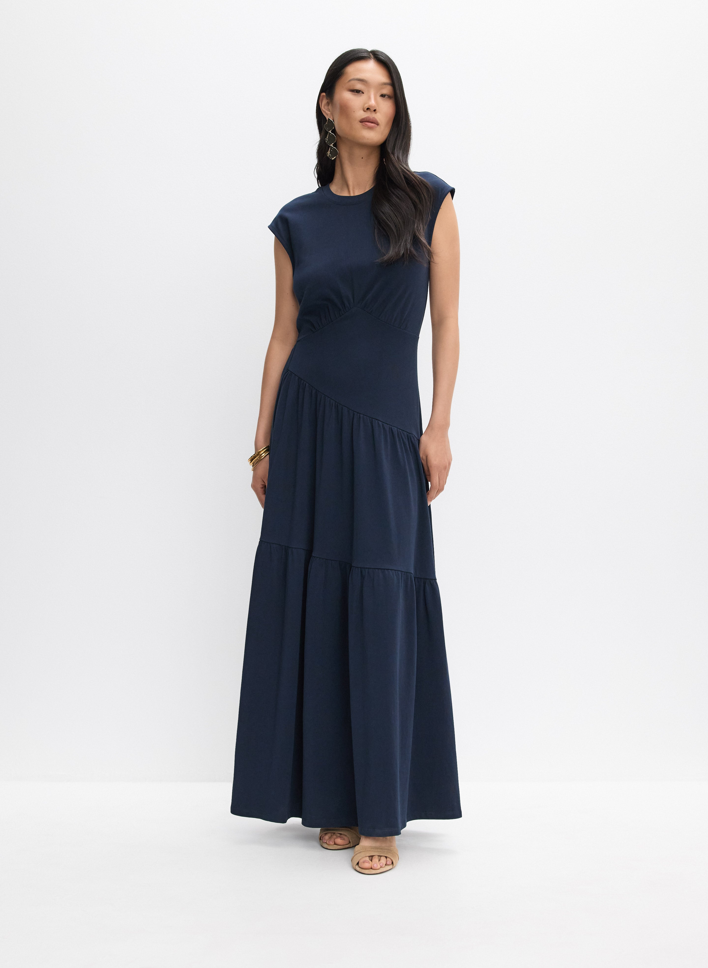 jersey tiered maxi dress Tiered Maxi Bra Dress