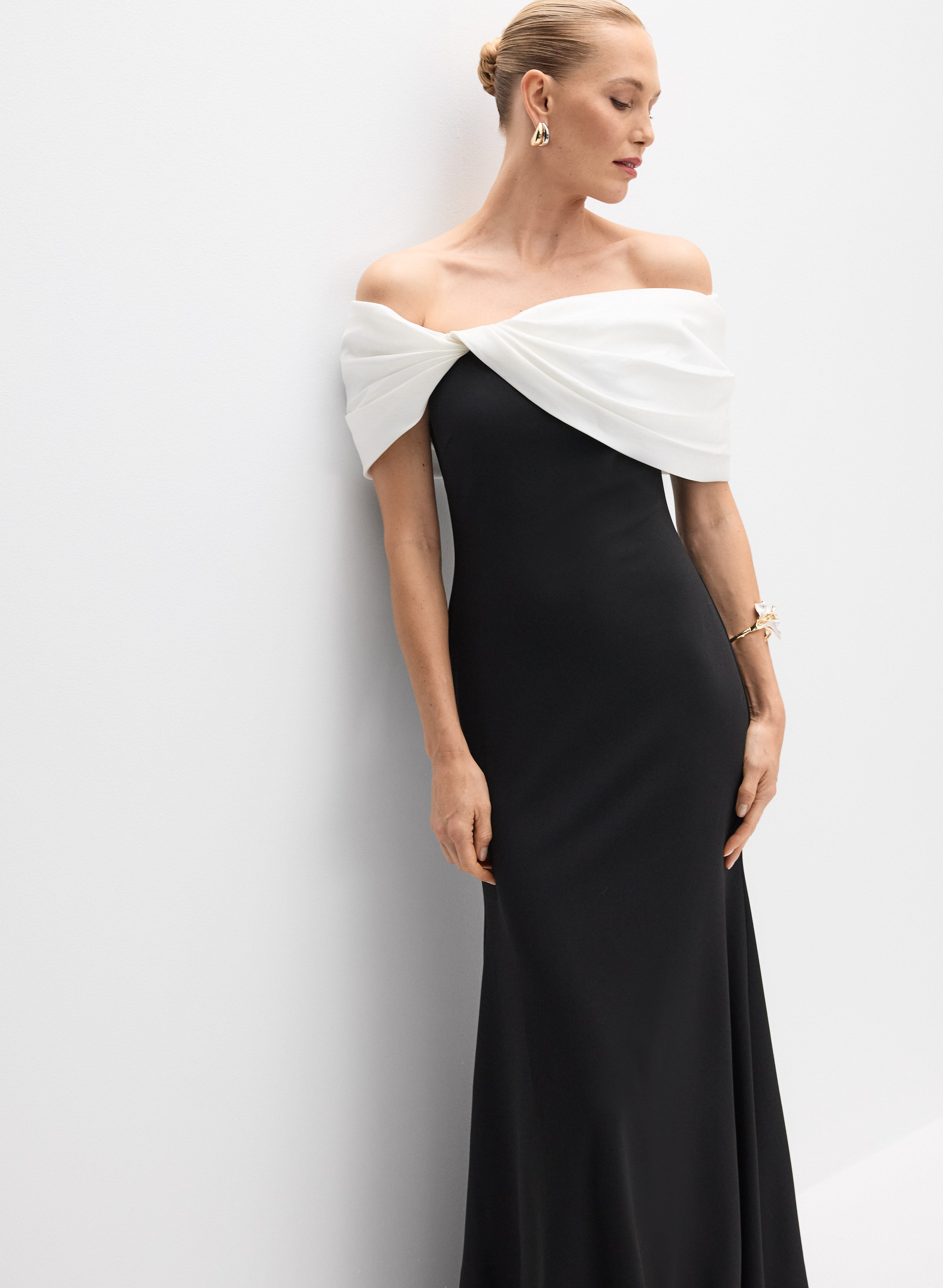 slim fit dress slacks Alison Off Shoulder Maxi Dress main image 1