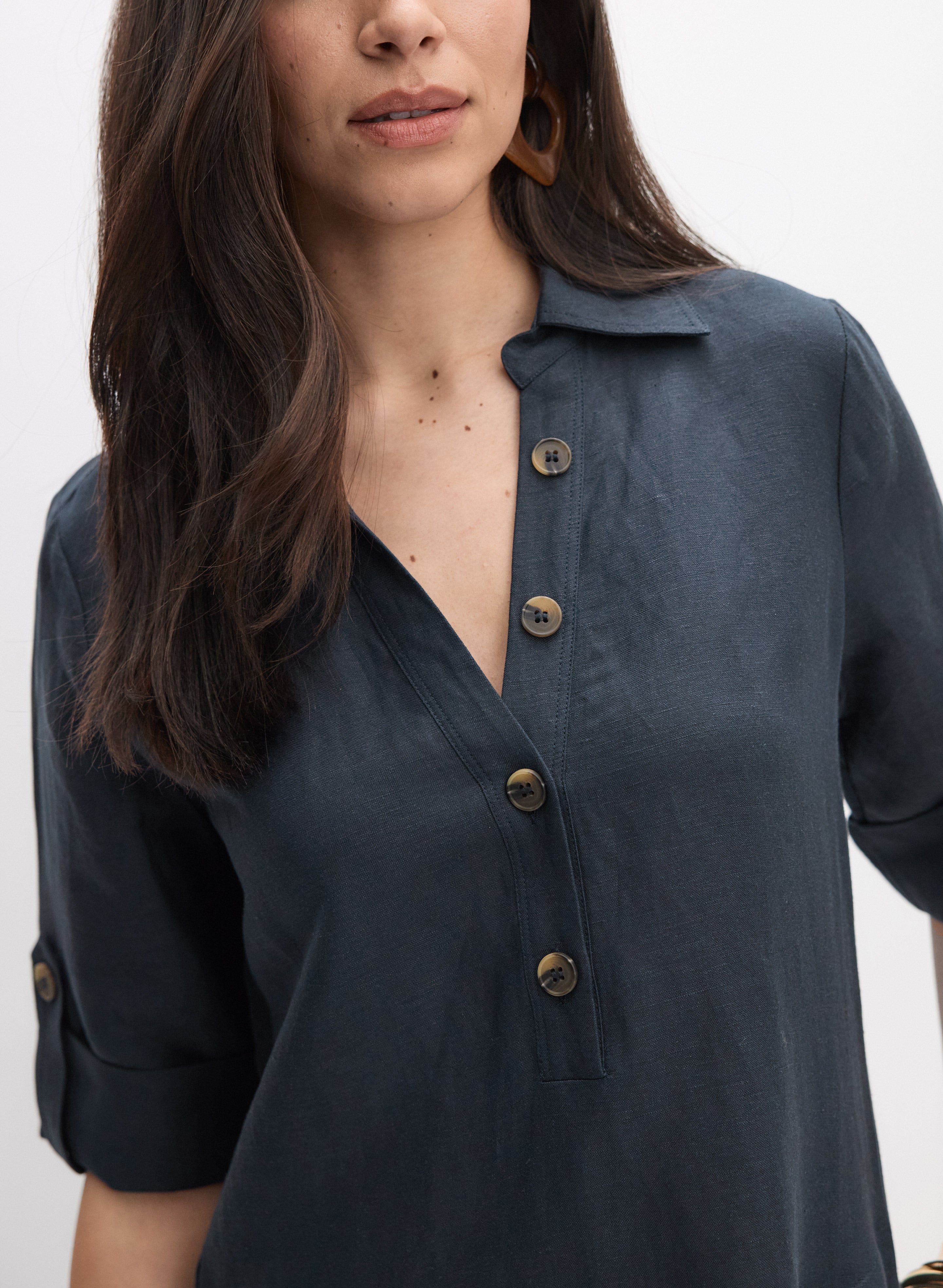 Linen-Blend Shirt Dress