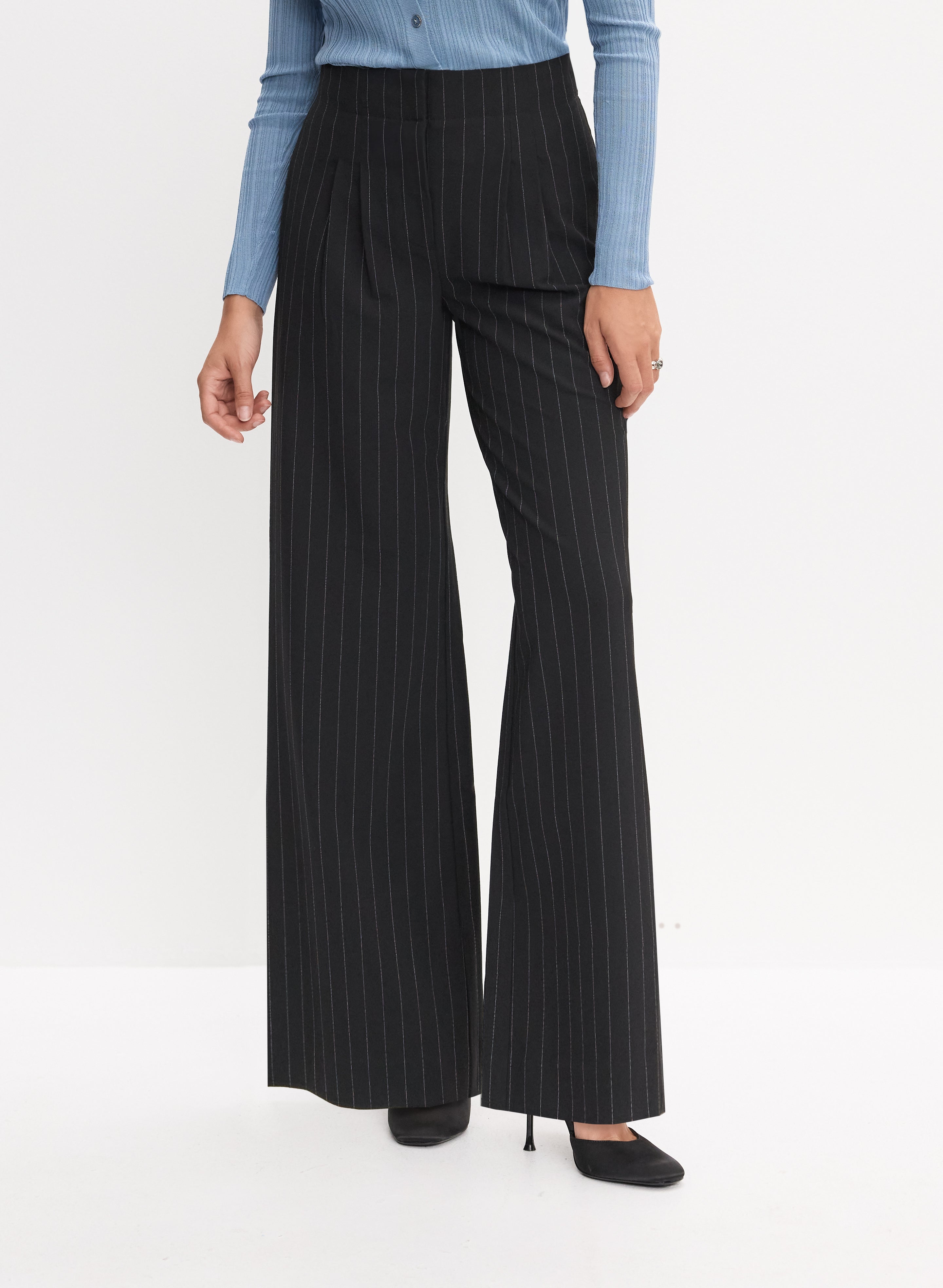 precme wide stripe slacks【black】 M Pinstripe Wide Leg Pants