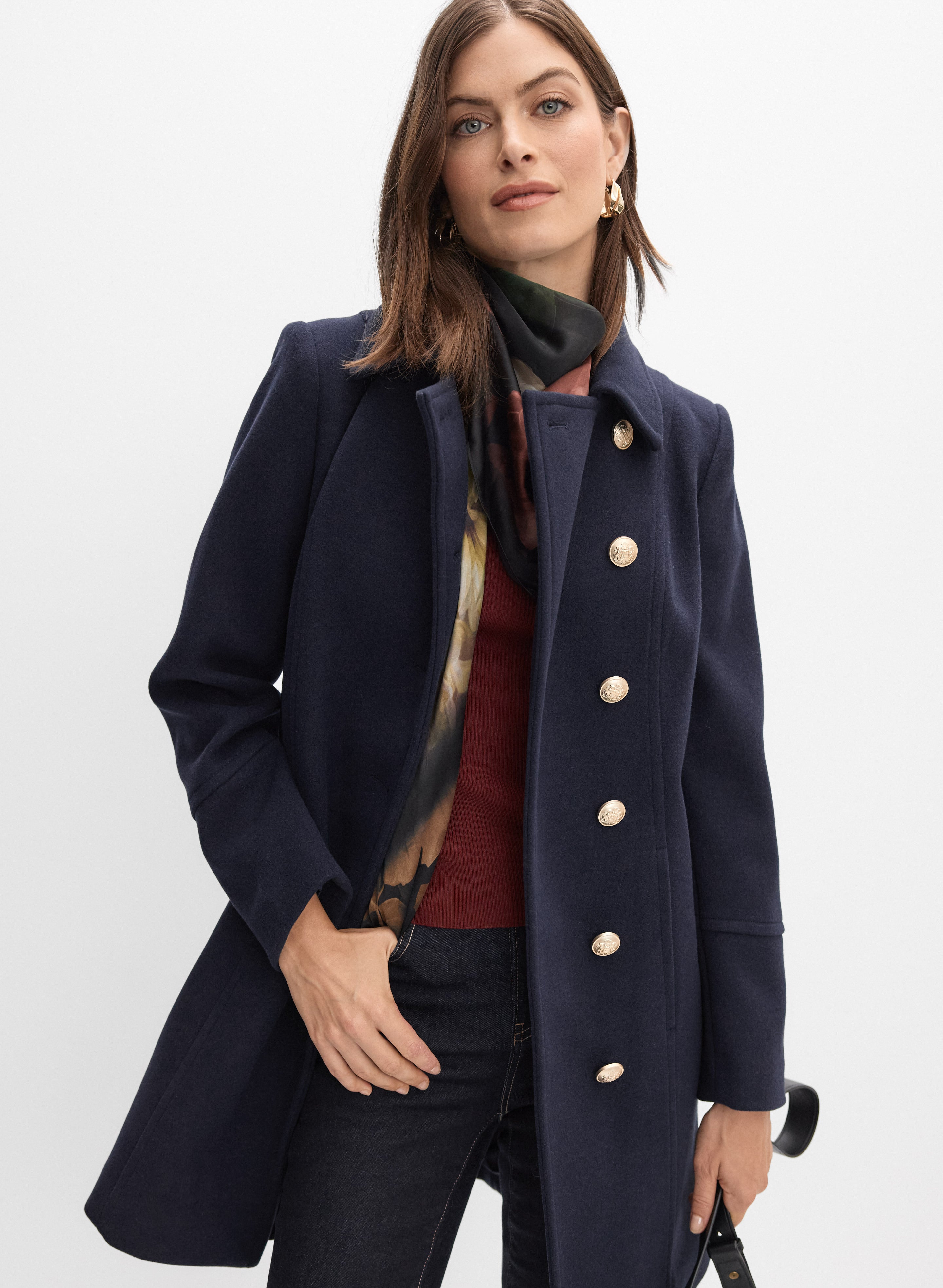 Stretch Wool-Blend Military Coat