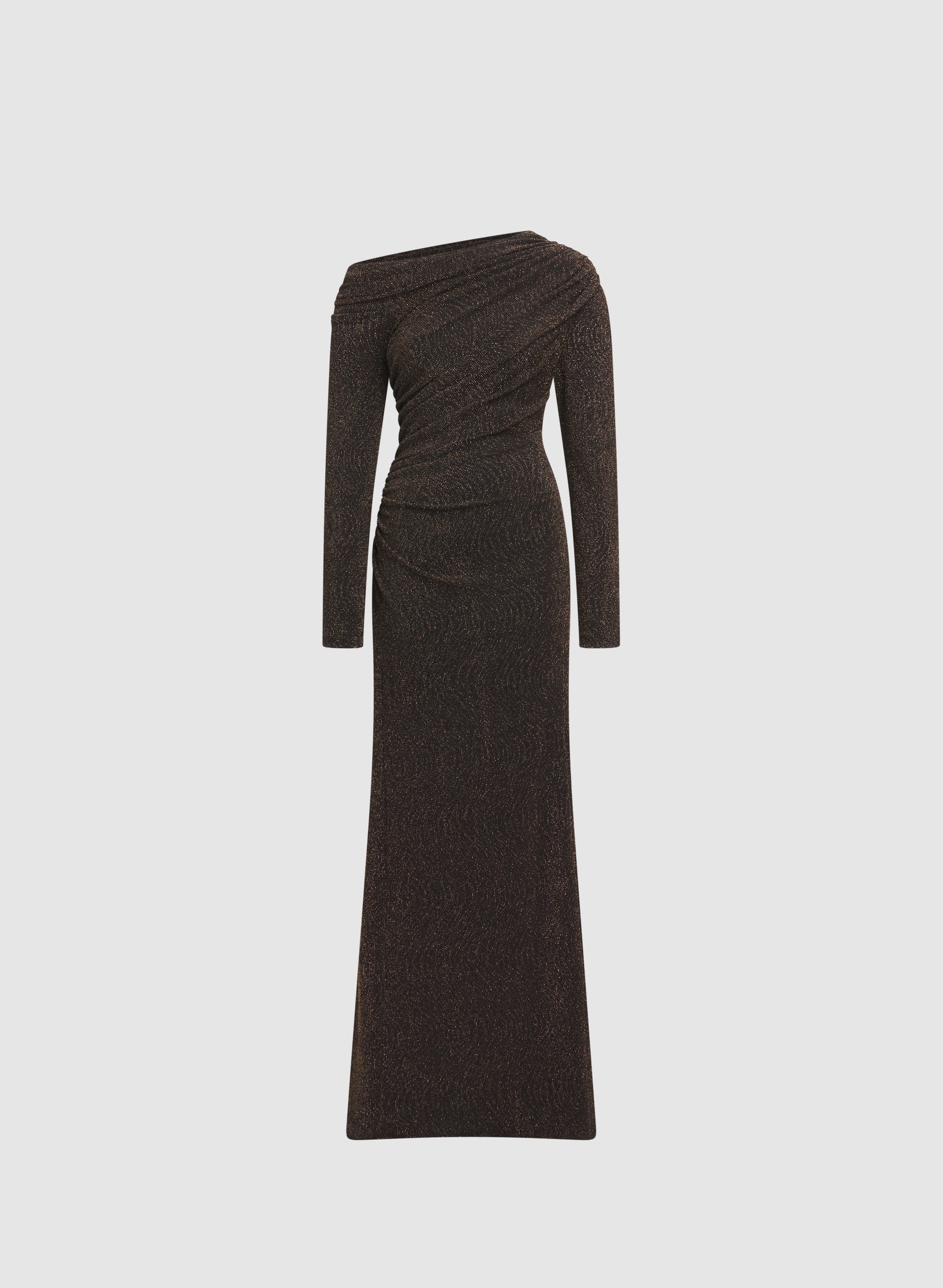 black long sleeve ruched asymmetric knitted dress Metallic Knit Asymmetric Dress