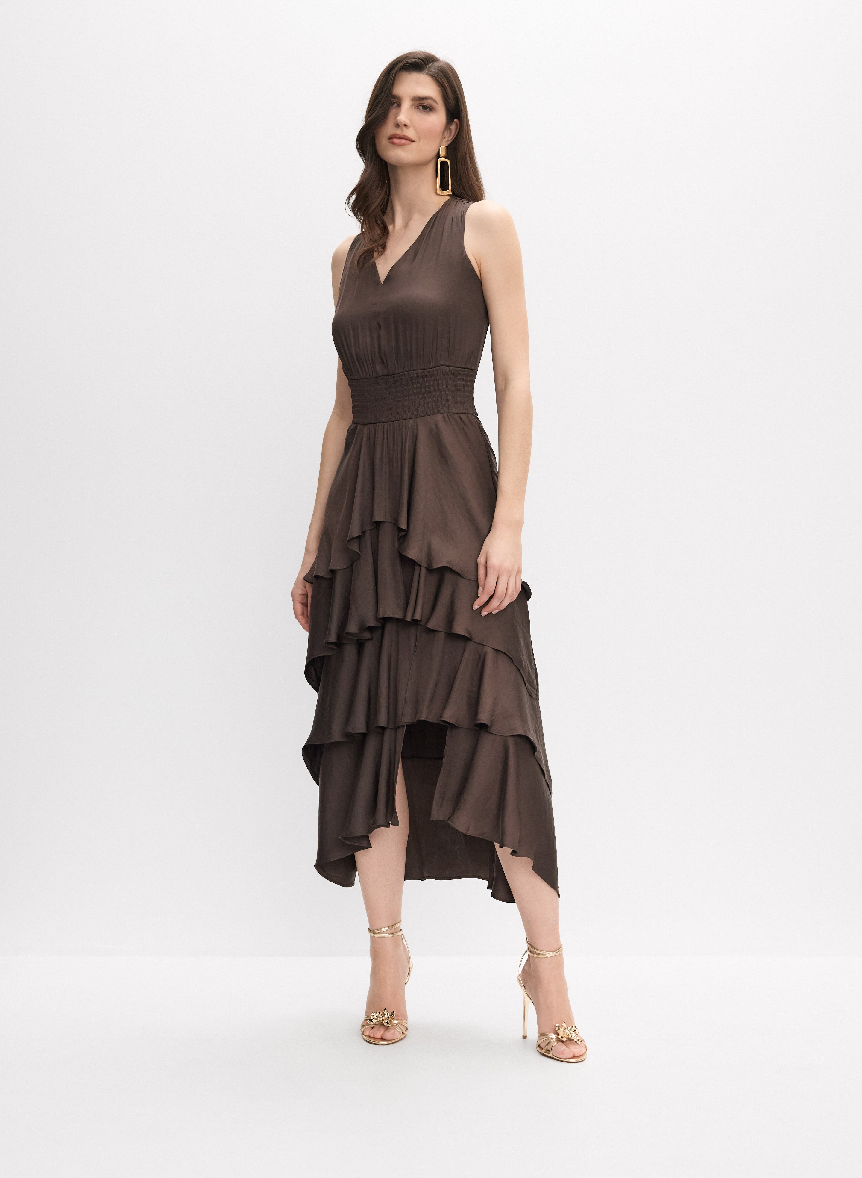 Asymmetric Tiered Satin Dress