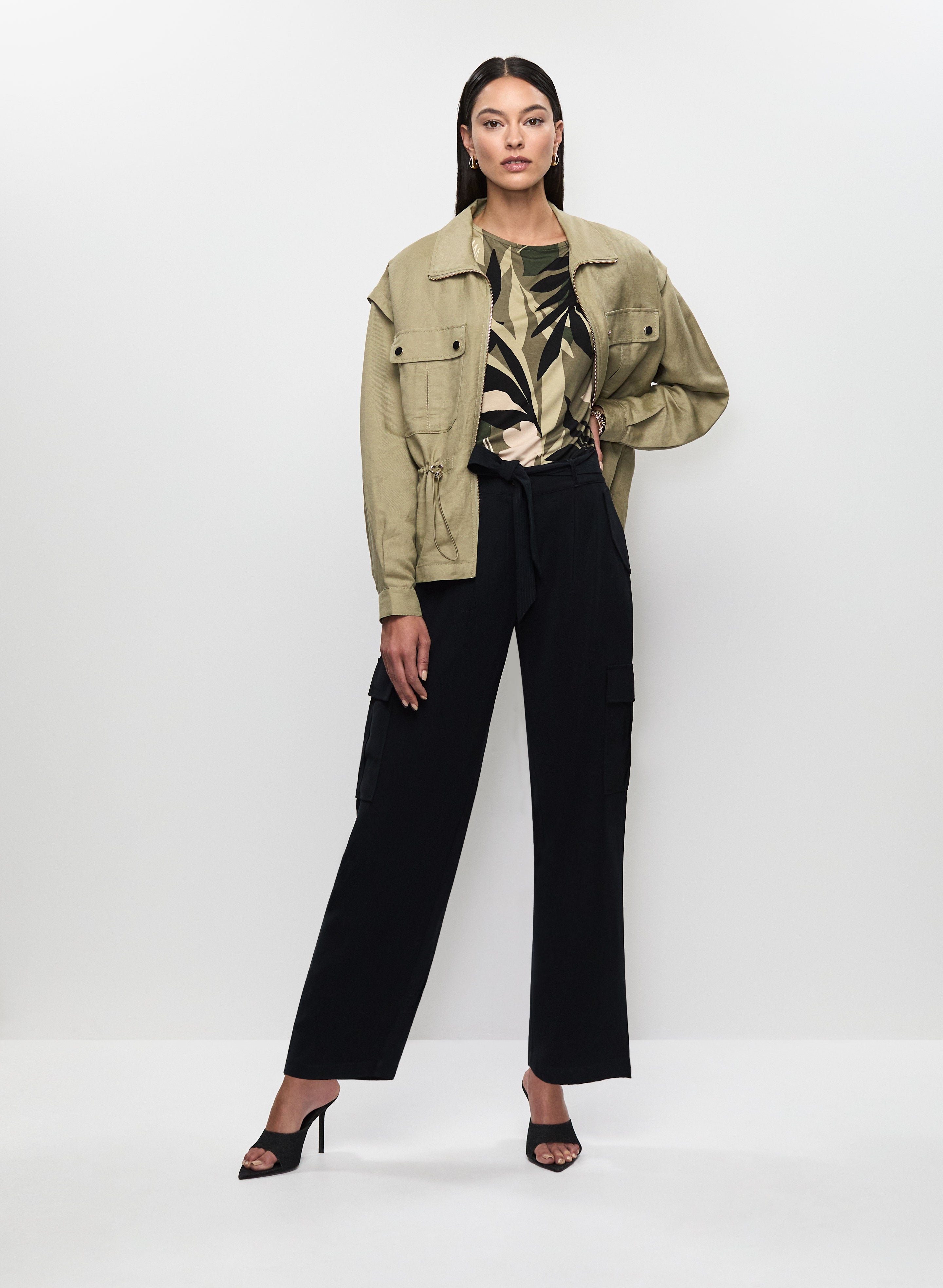 Short Zip Front Jacket & Straight Leg Cargo Pants