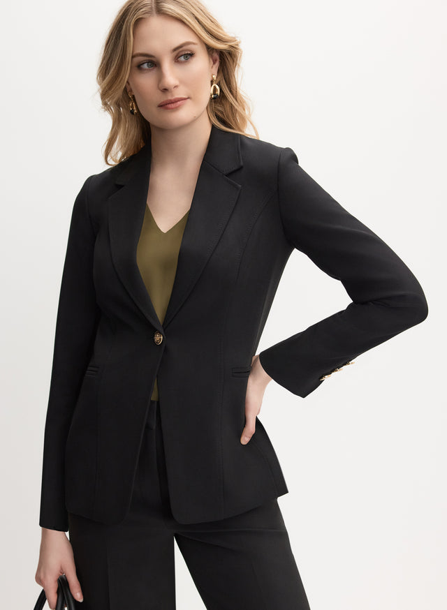 Silky Knit Fitted Blazer With Statement Button