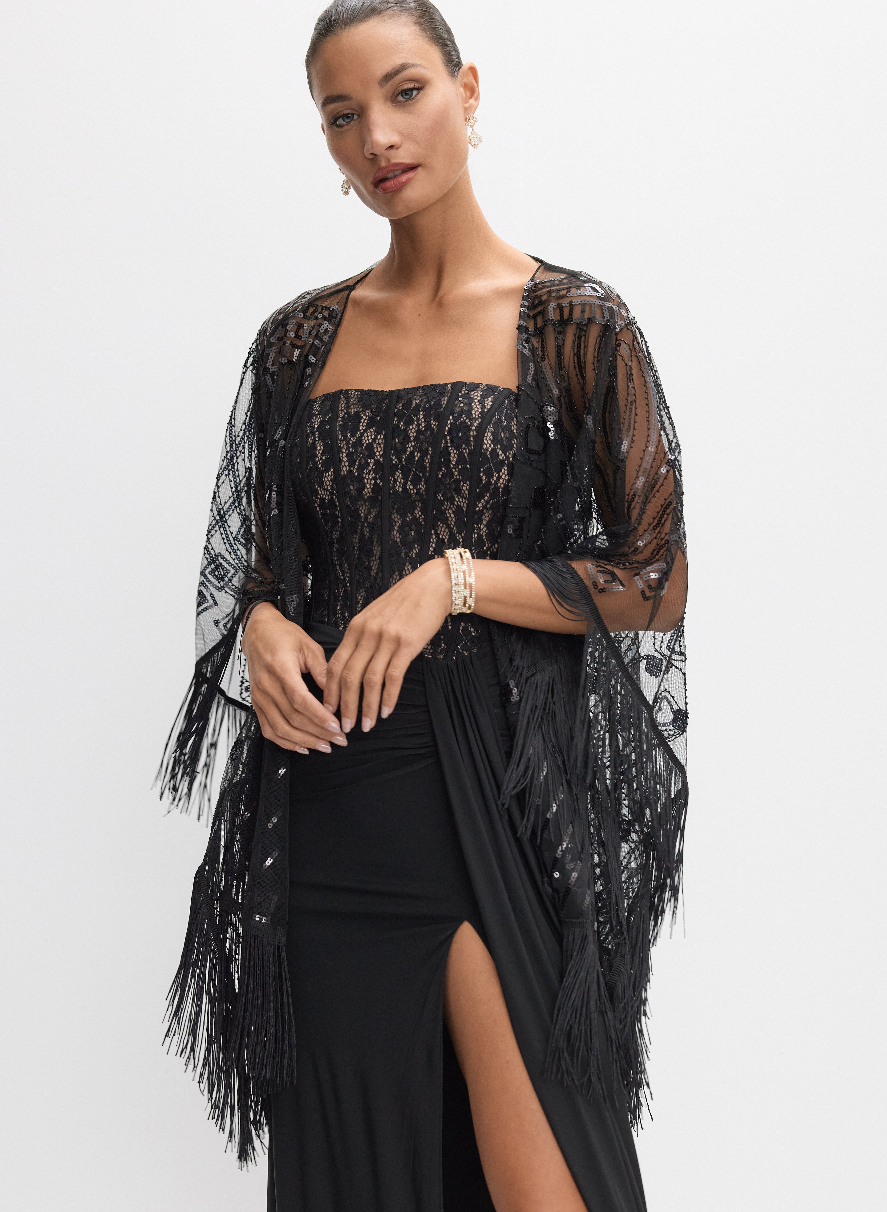shawl for black dress Fringed Sequin Embellished Shawl