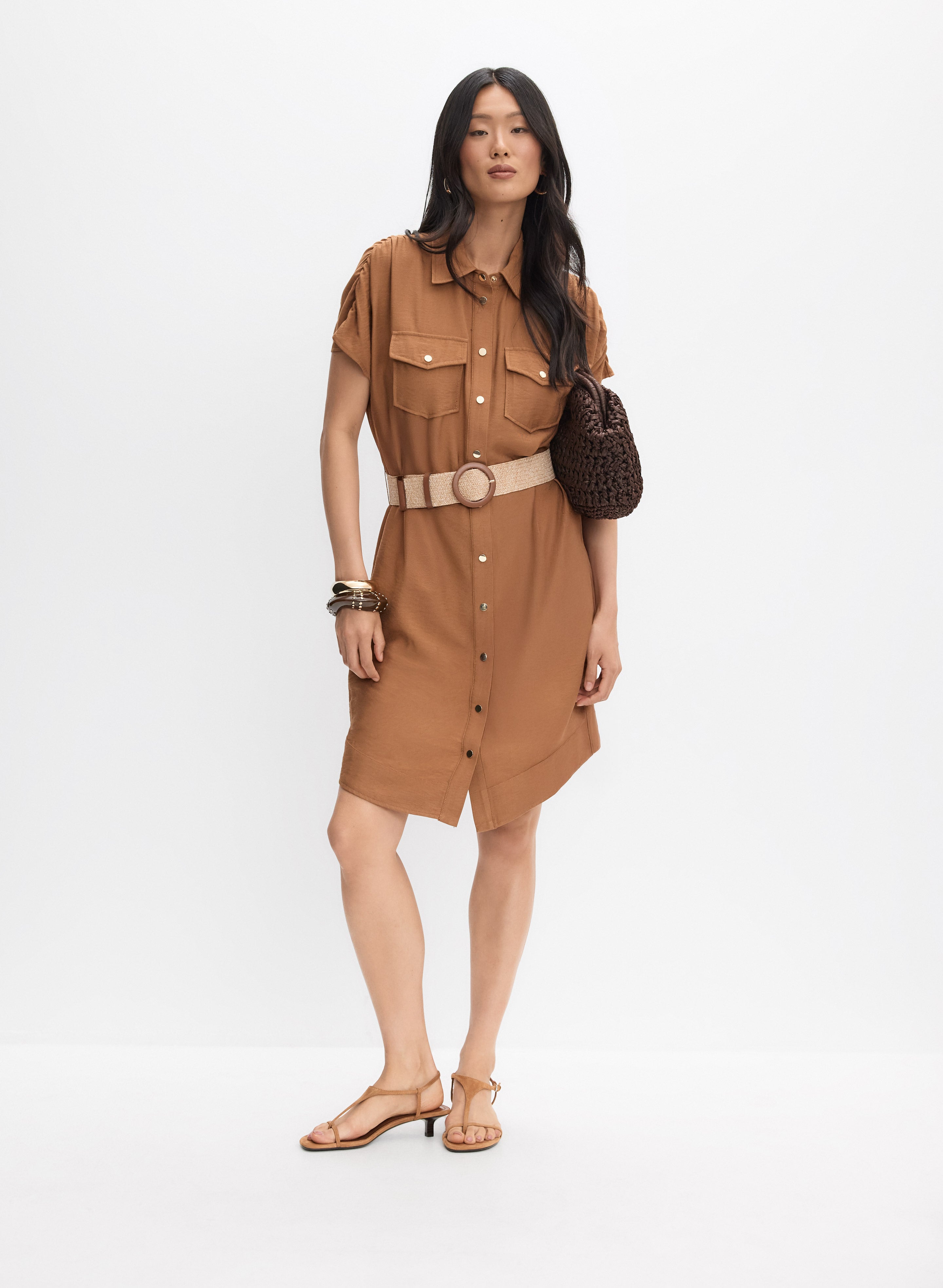 brown belted dress Belted Shirt Dress