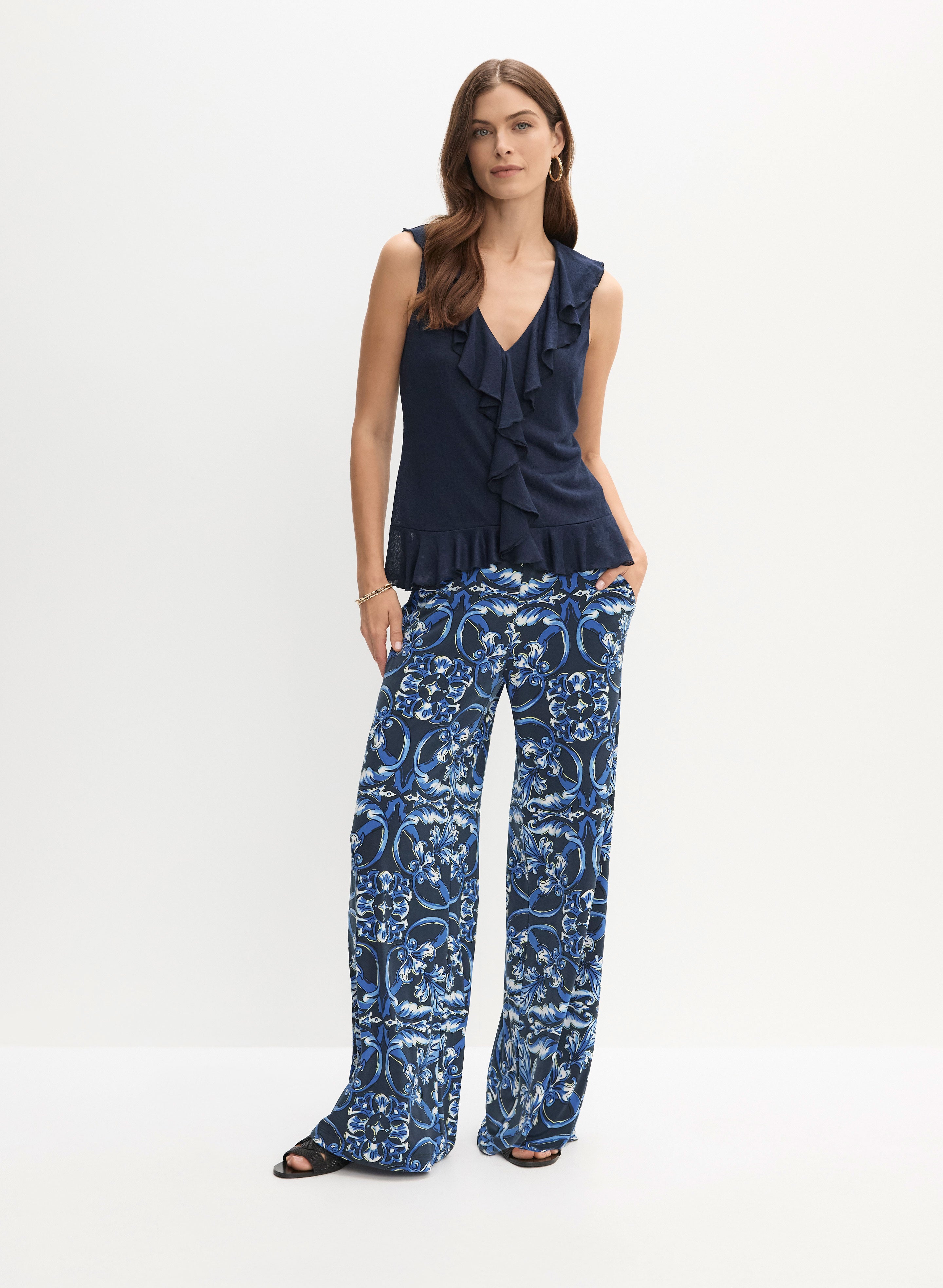 Abstract Print Wide Leg Pants