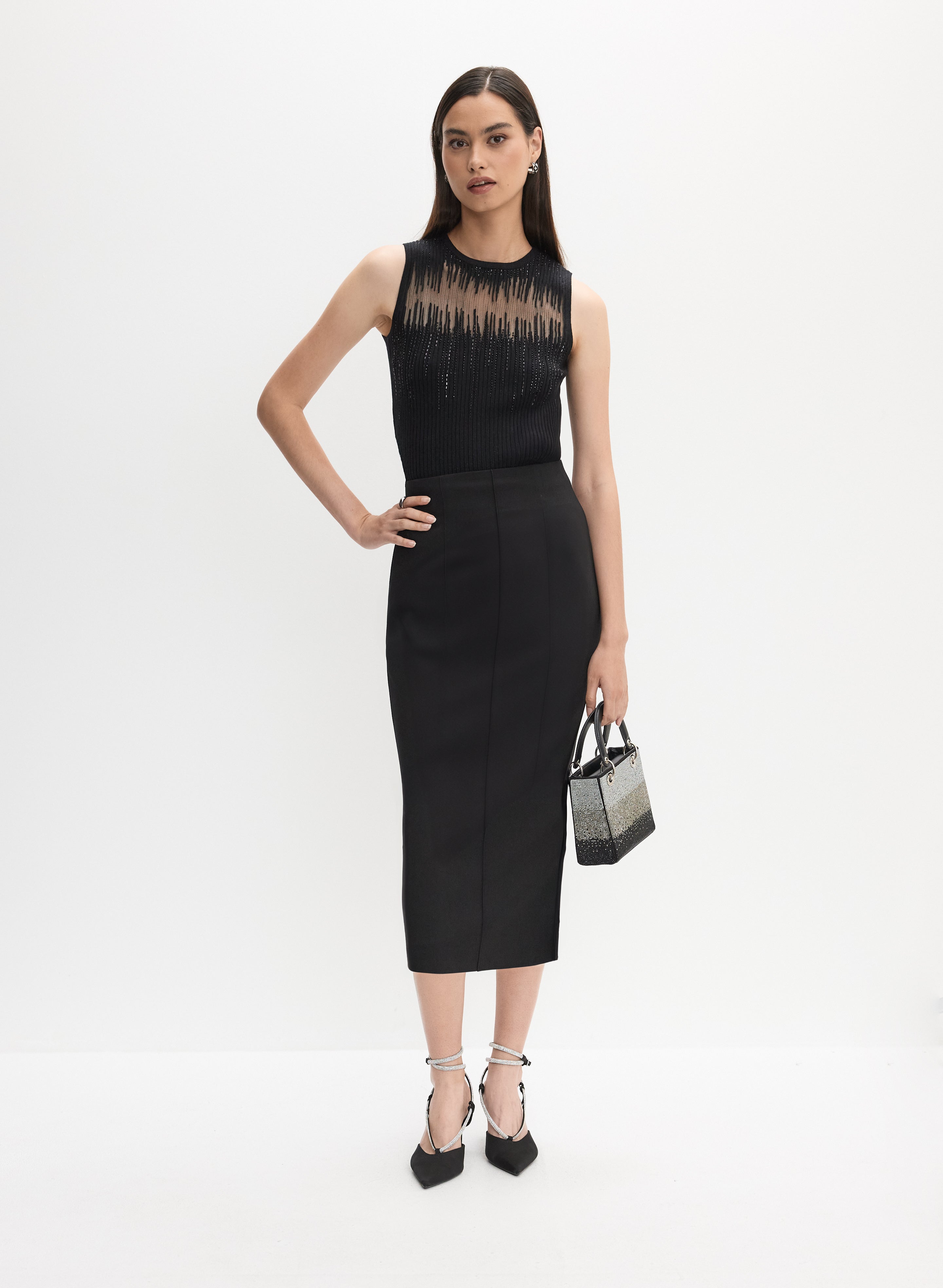 Rhinestone Sheer Detail Tank Top