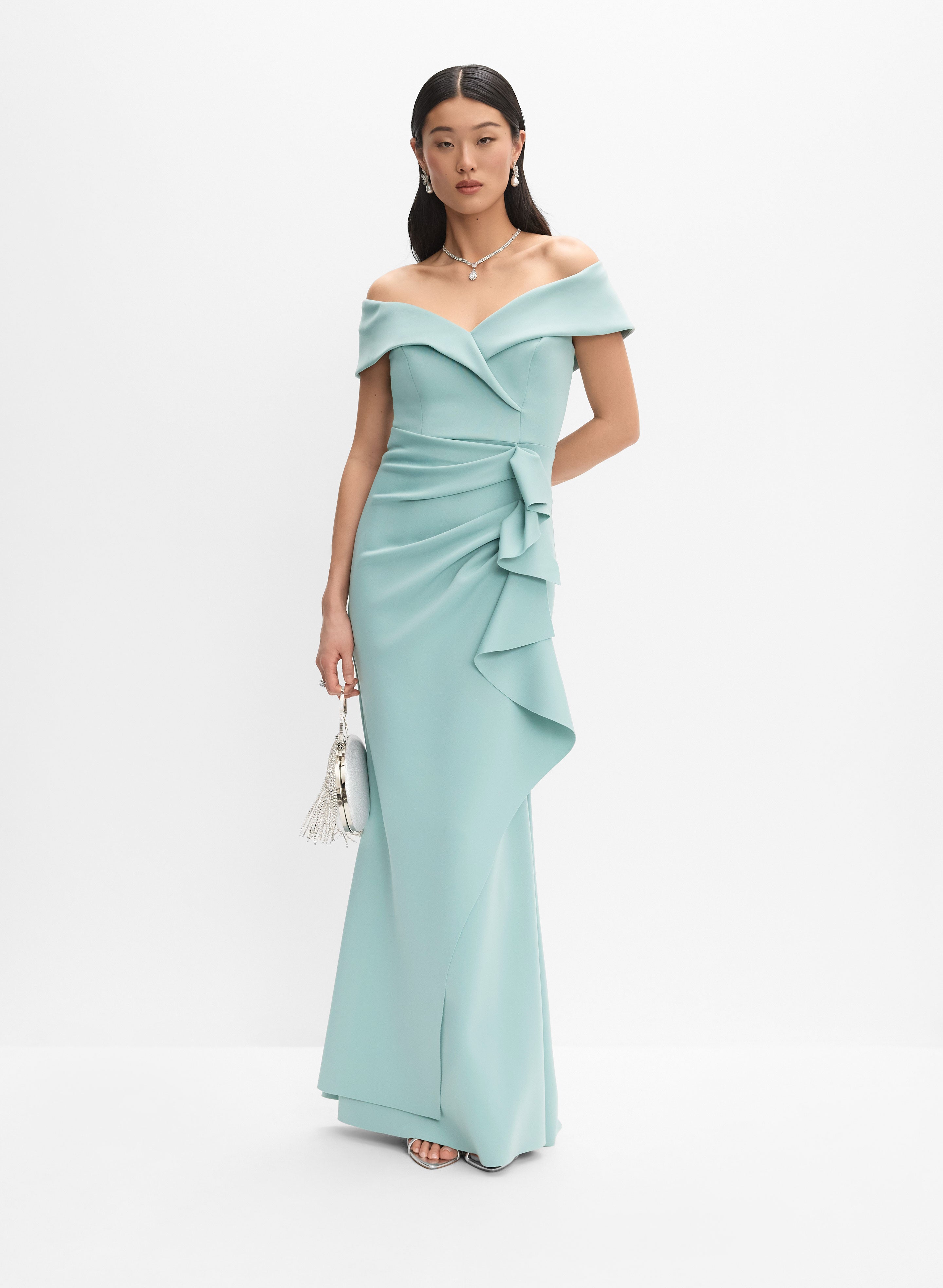 BA Nites - Off-Shoulder Waterfall Ruffle Dress