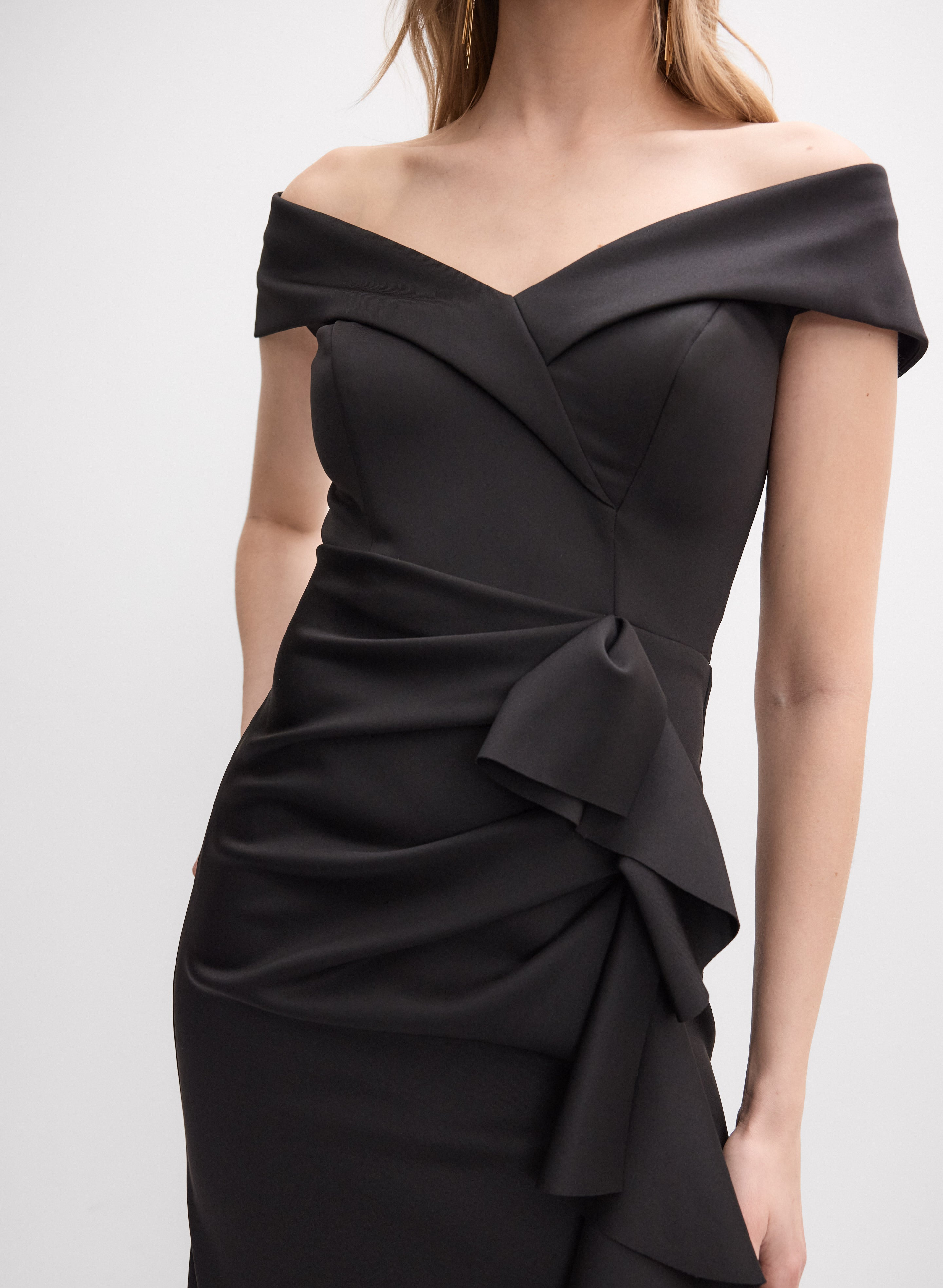 ba nites off the shoulder dress Women's BA Nites Velvet Off-The-Shoulder Sequin Dress