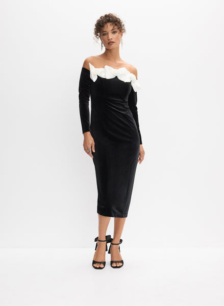 Contrast Rosette Velvet Dress