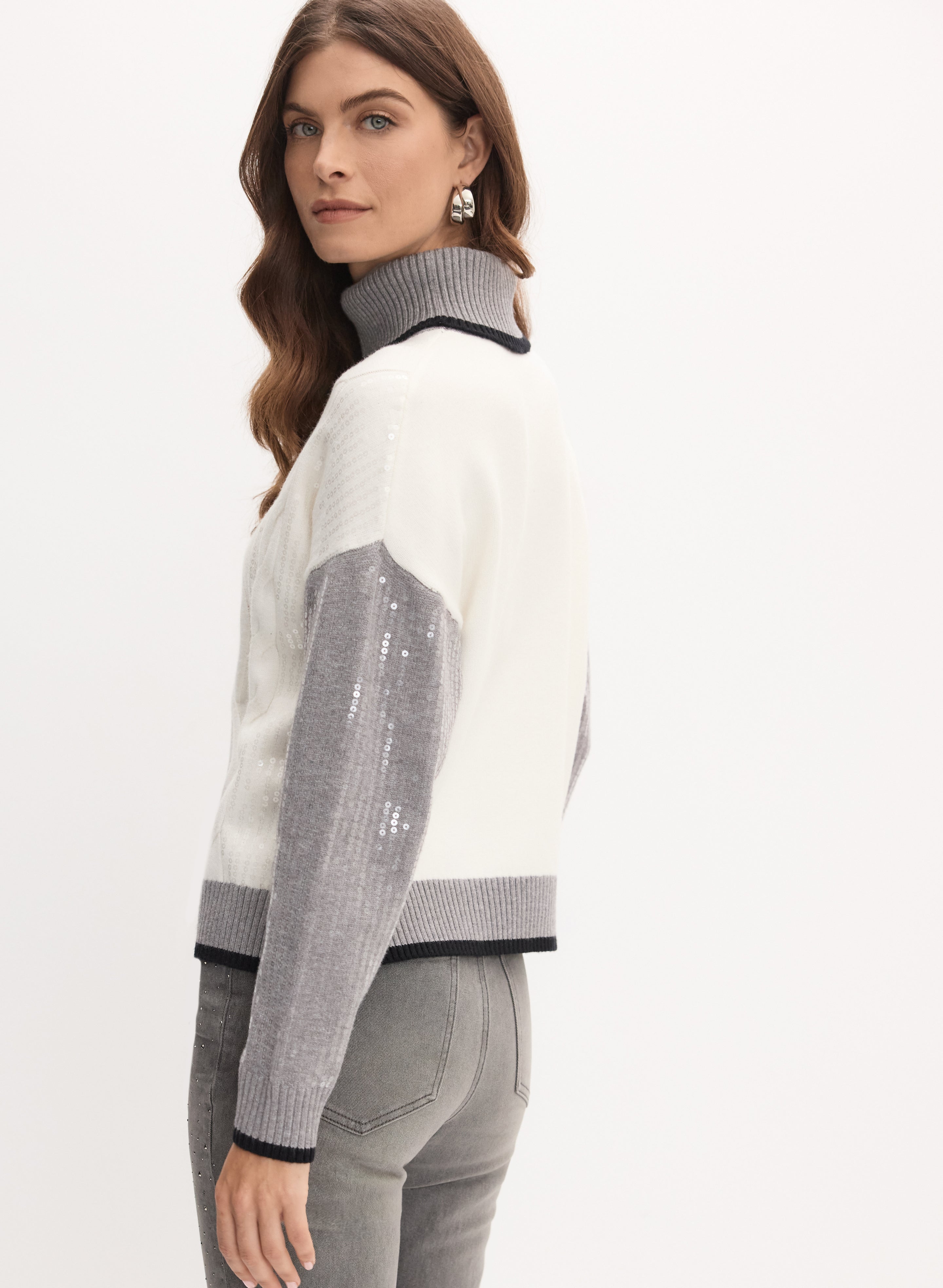 Sequined Sweater Knit Turtleneck Sheath Dress 254932 main image 1