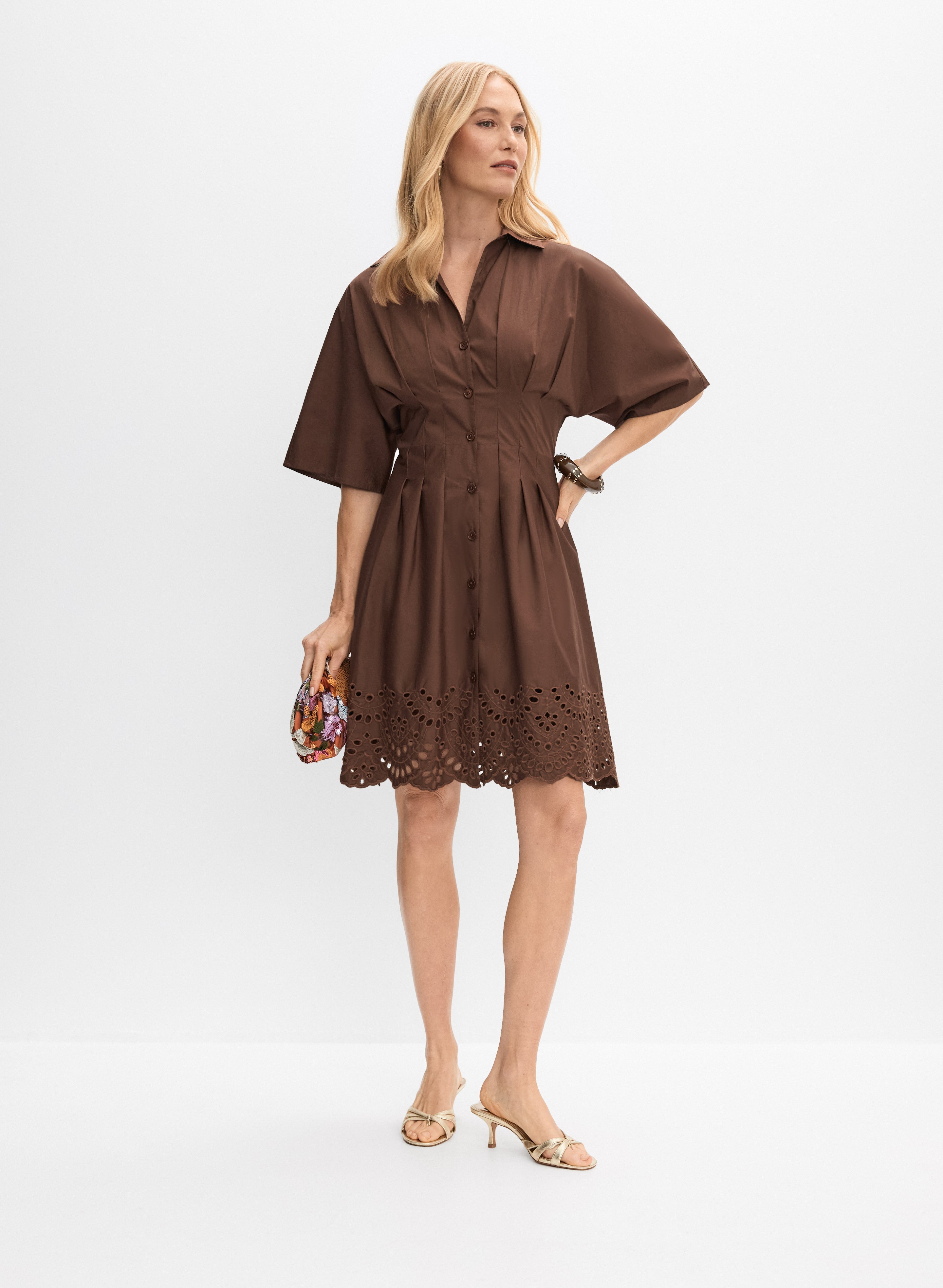 green emerald velvet dress EMBROIDERED HEM DRESS CREME – STATE Of EMBRACE main image 1