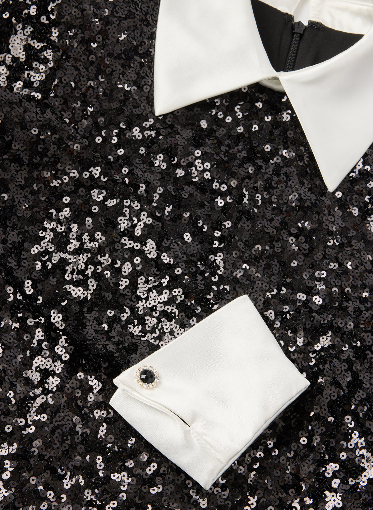 black sequin dress with white collar Sequined Contrast Shoe Size:38 EU (7 Kid US) Mare Square-Neck Puff-Sleeve A-Line orderstatus_repeat Suitable for formal galas