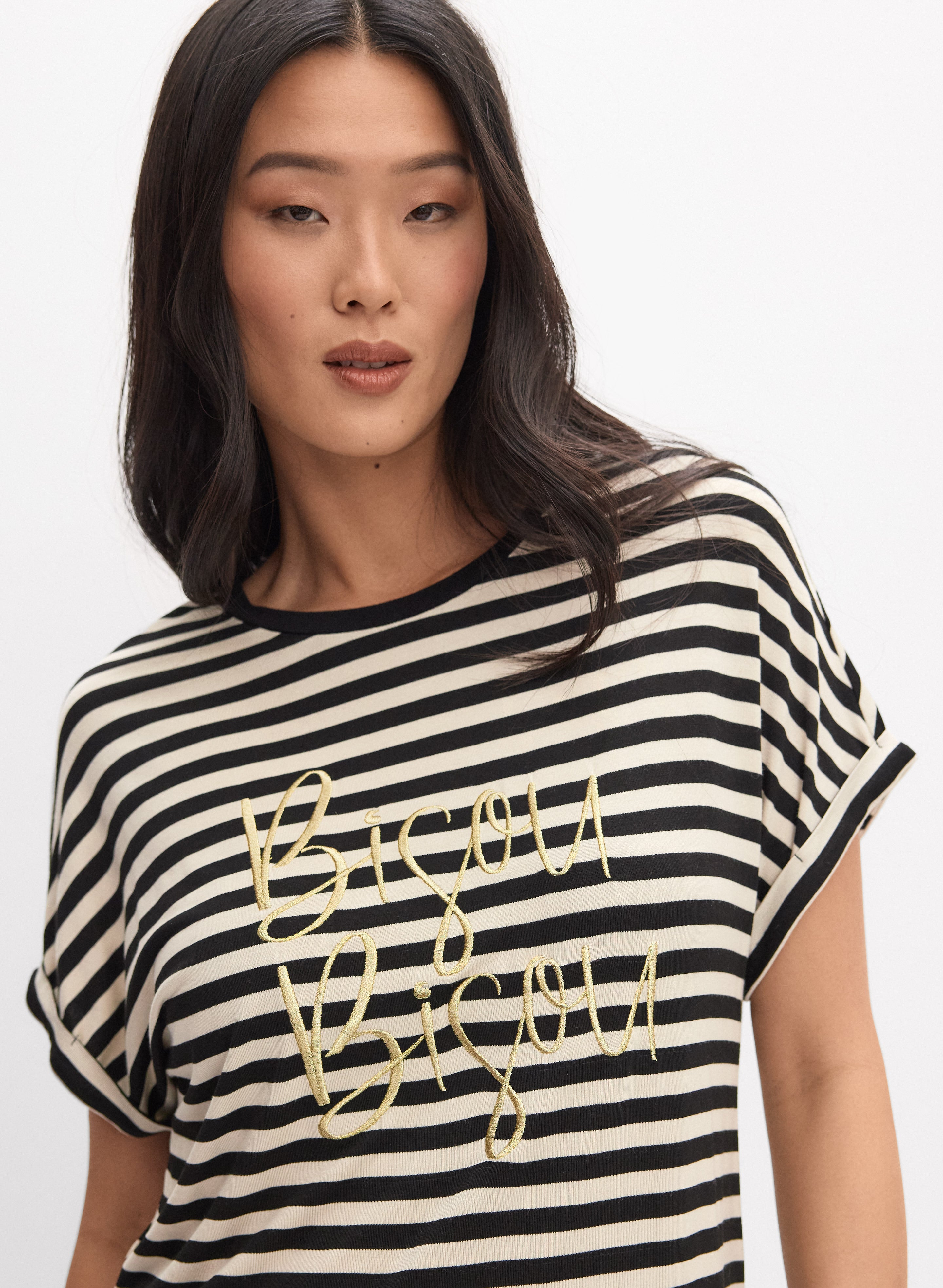 Stripe Embroidered Script T-Shirt