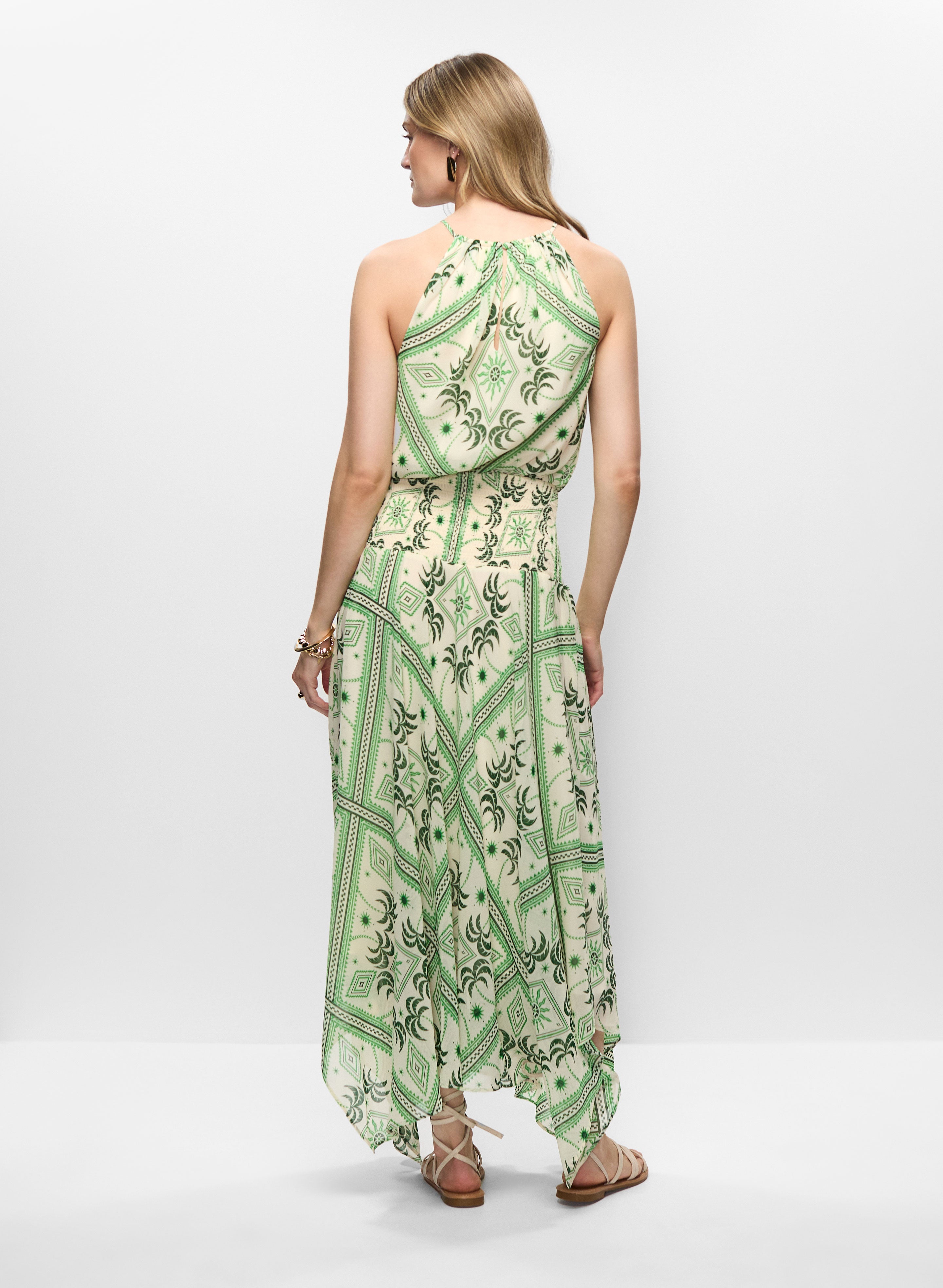 Halter Neck Palm Print Dress