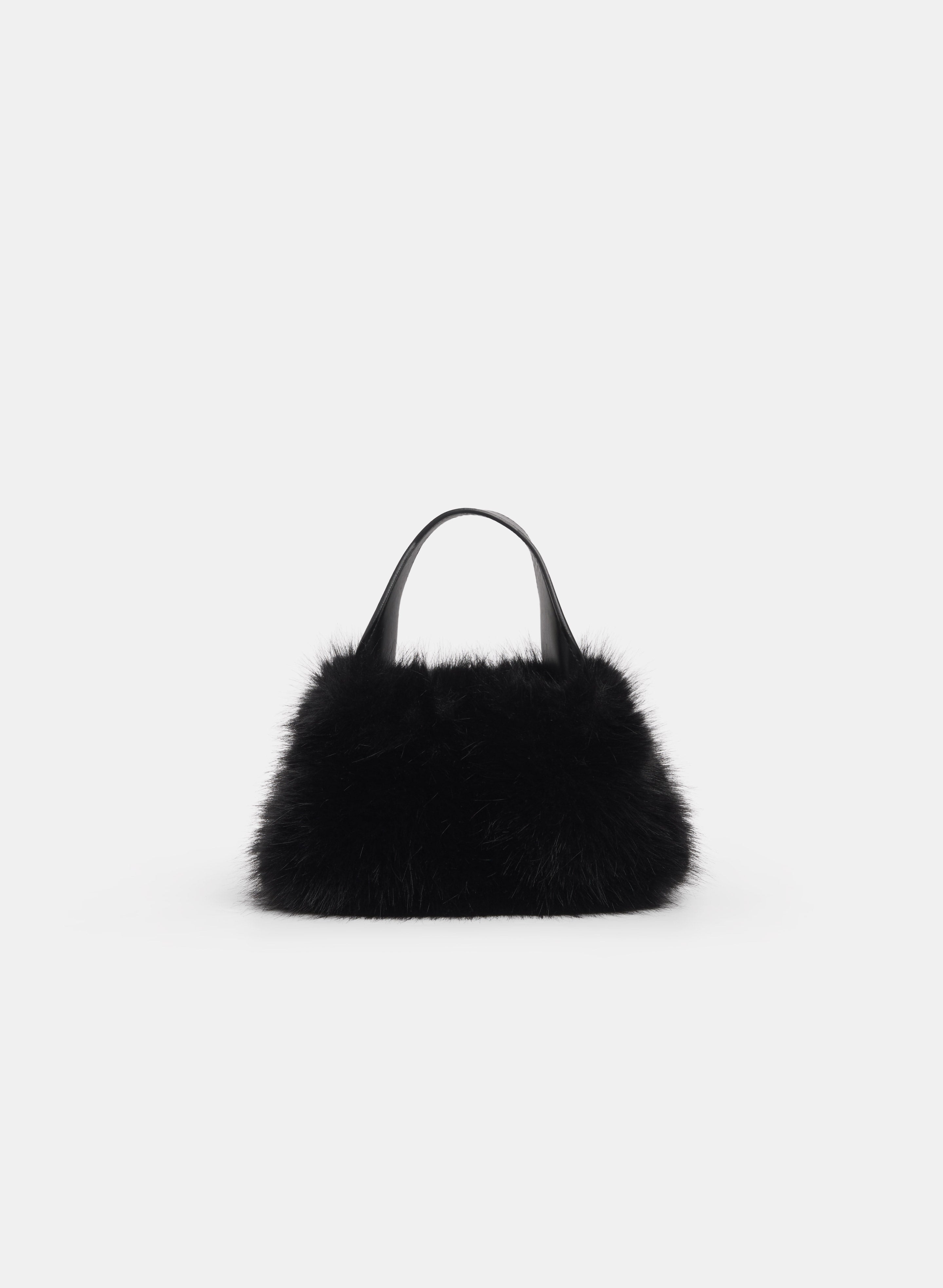 【美品】hyeon ファージレ ブラック Chain & Handle Faux-Fur Handbag