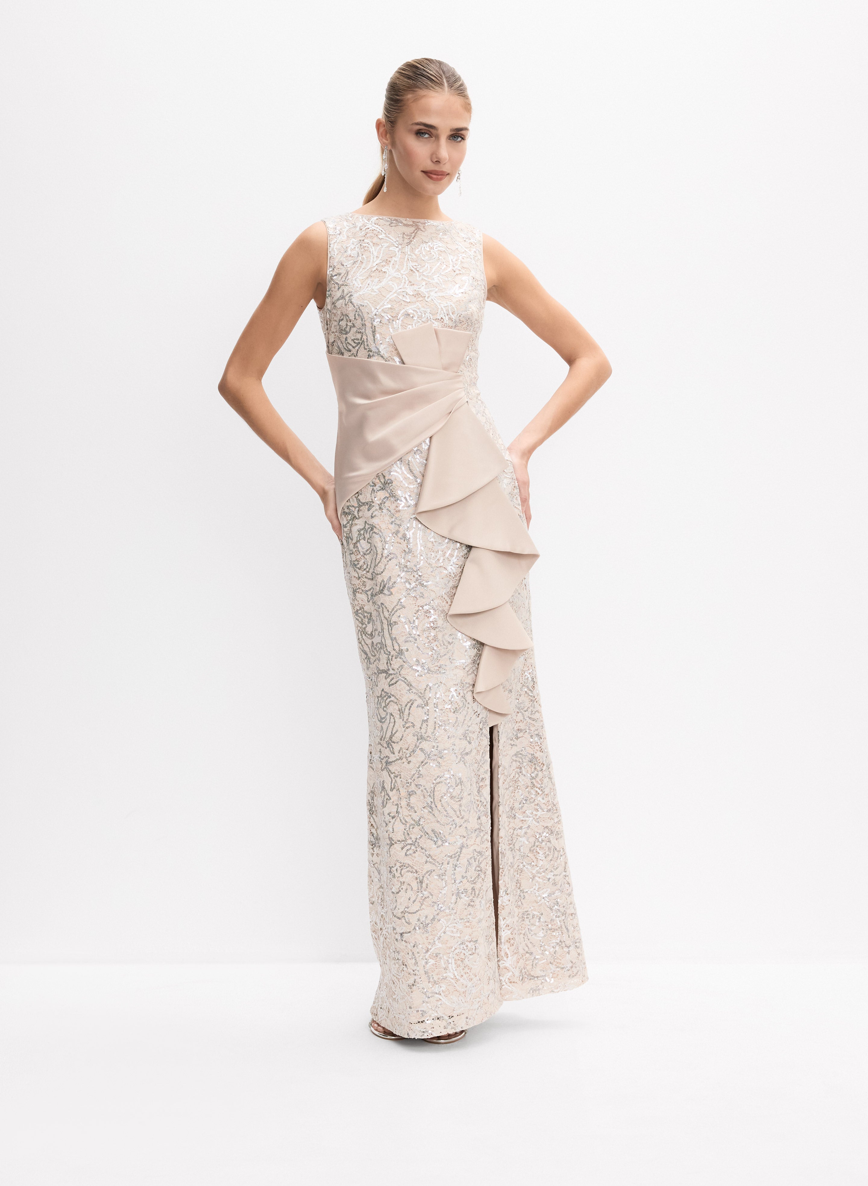 melanie lyne formal dresses Sequin Ruffle Detail Dress