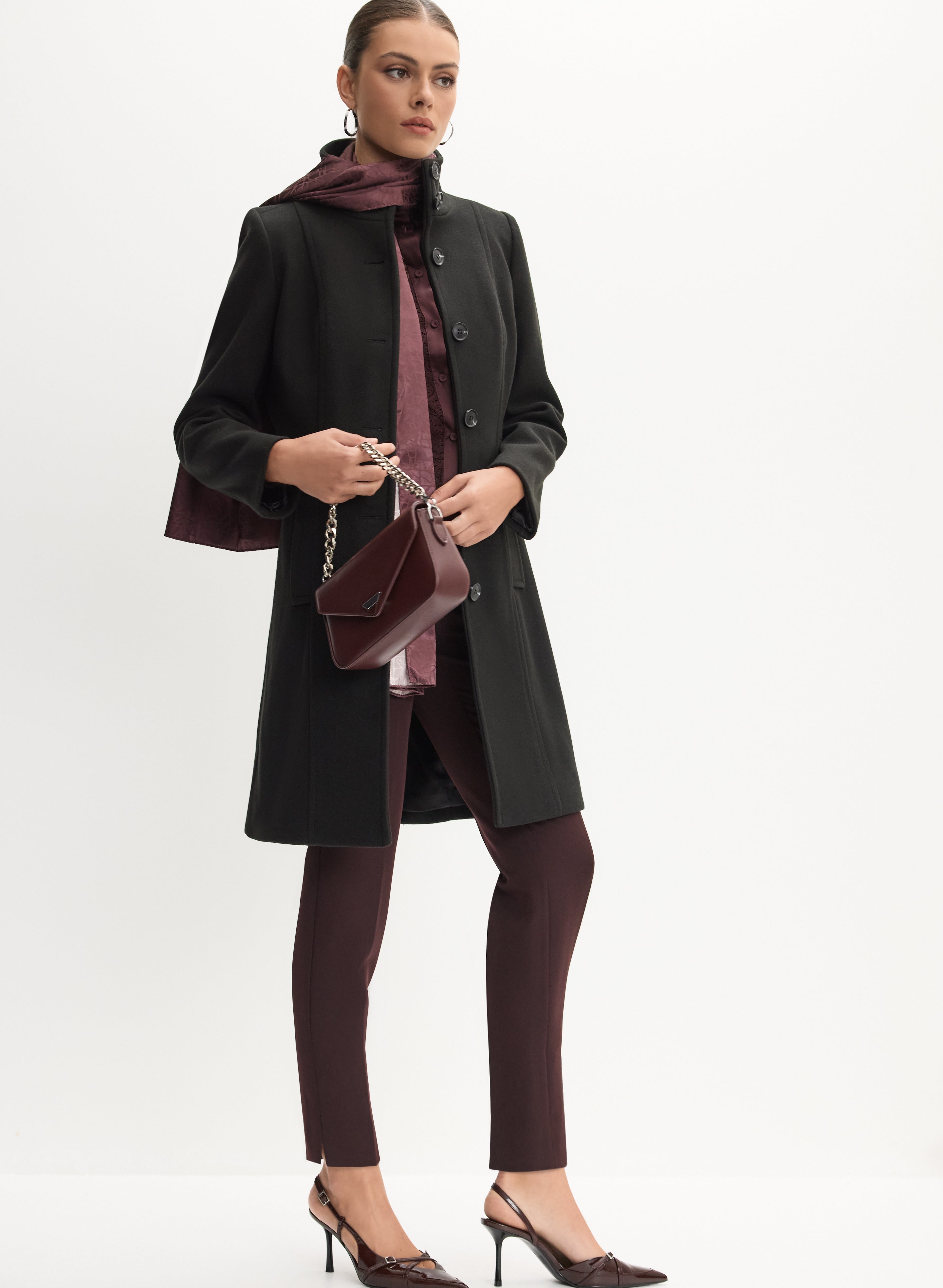 intimite ｜Stand A Line Coat Stretch Crepe Zip Front A Line Back Pleat Coat | Avenue