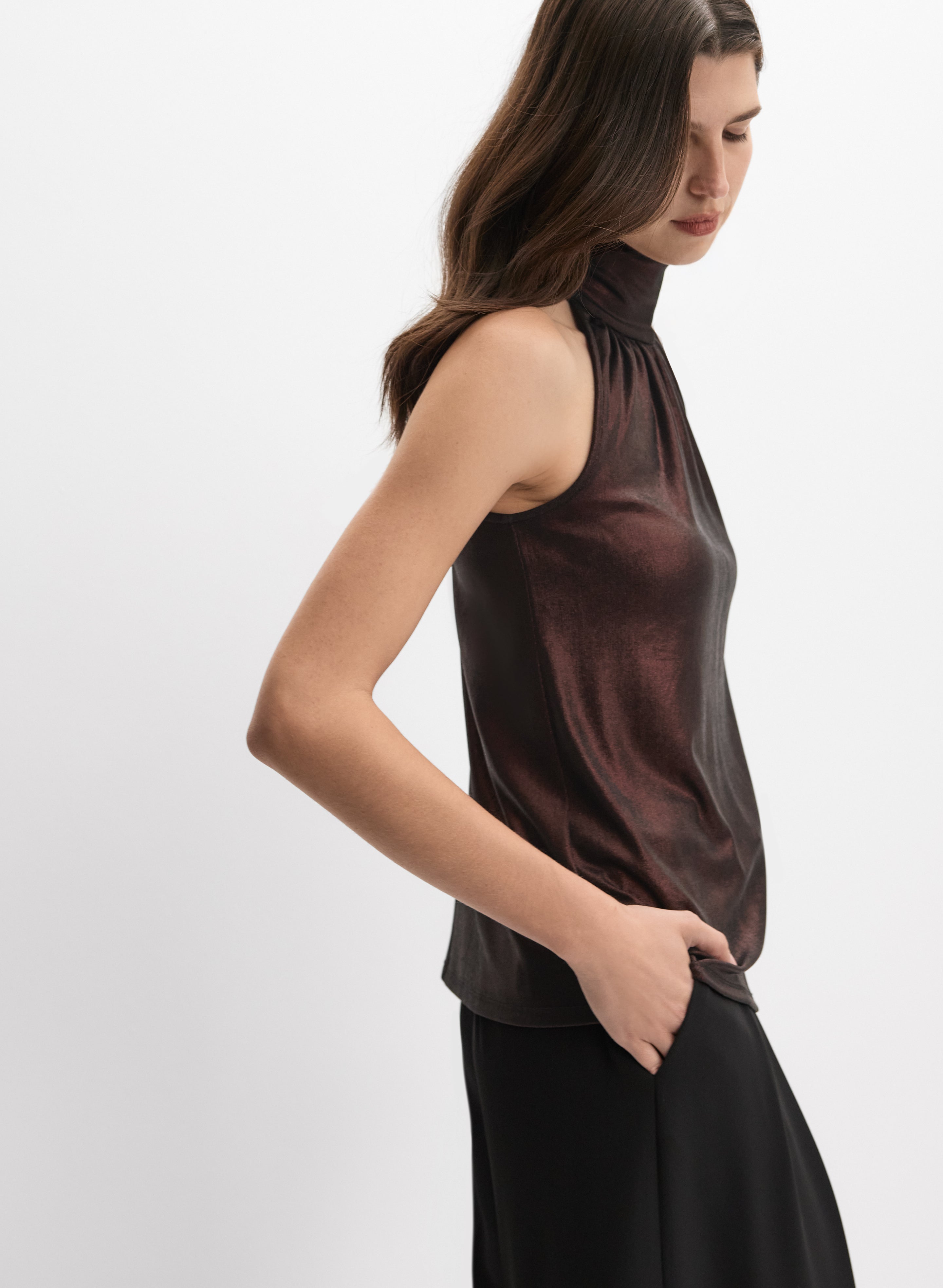 Liquid Lamé Halter Neck Top