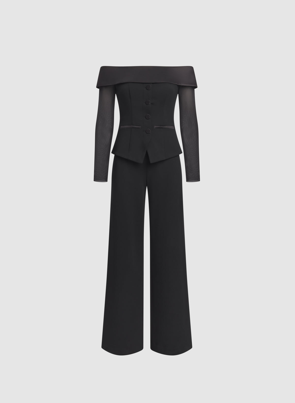 Illusion Off-Shoulder Tuxedo Jumpsuit