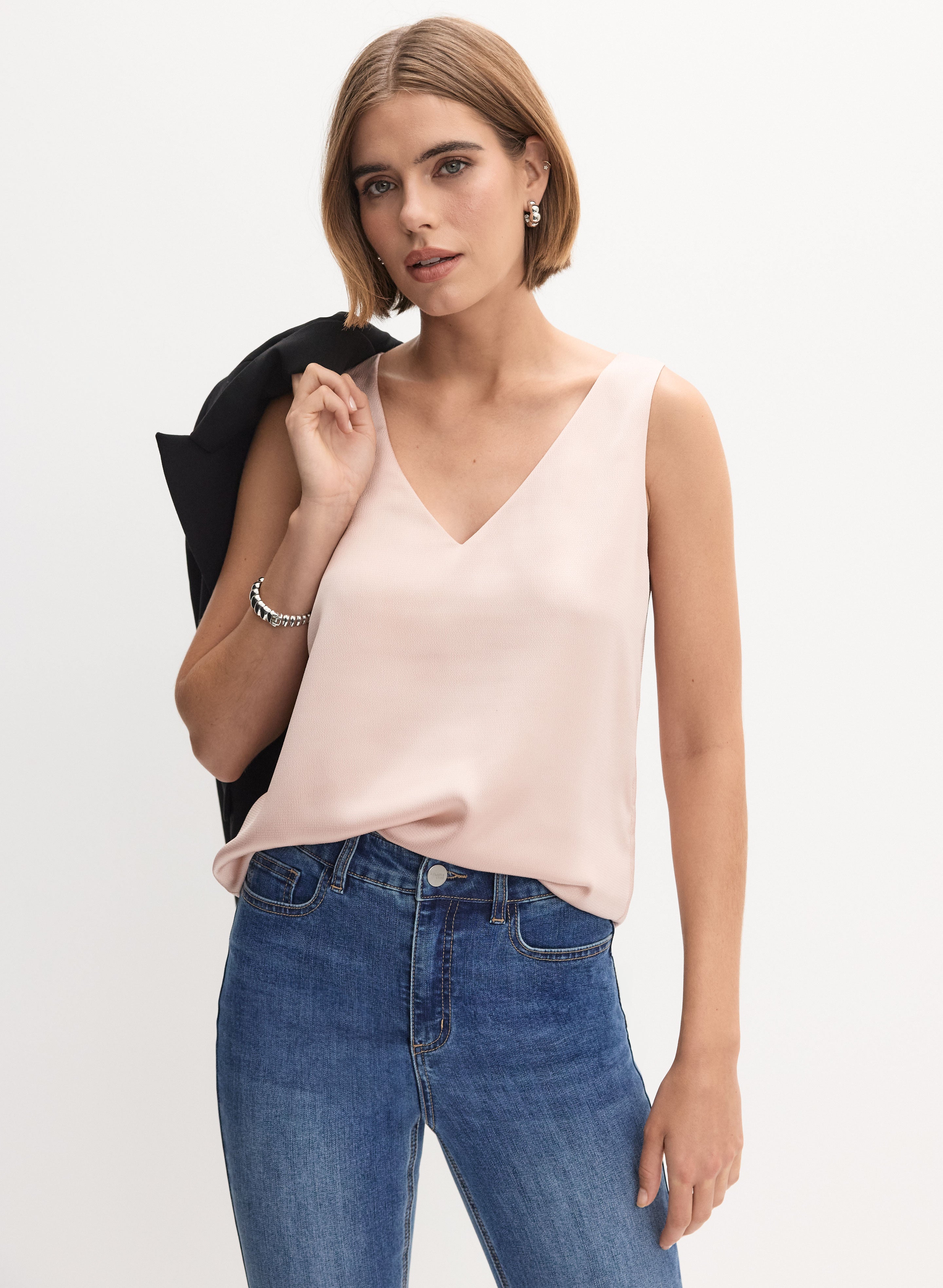 Essential V Neck Satin Tank Top