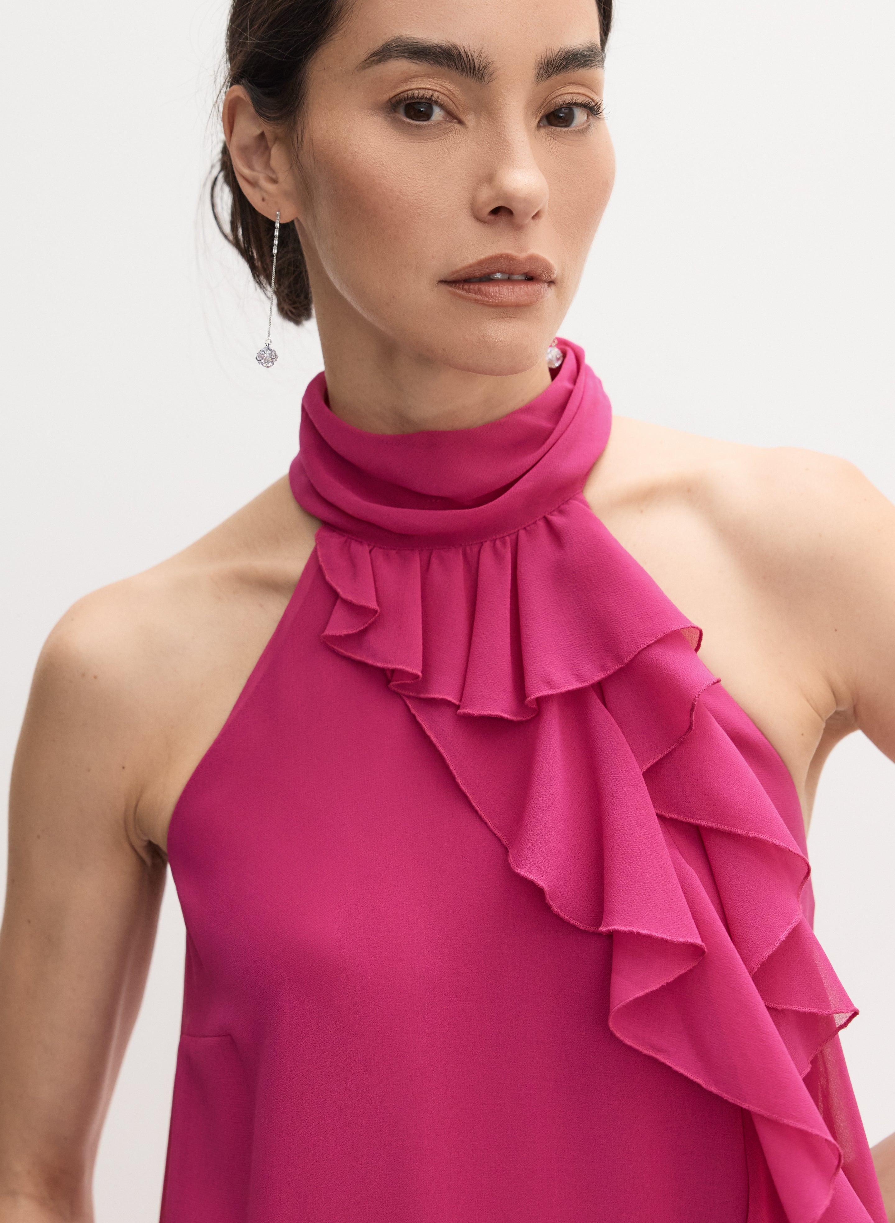 Ruffle Detail High Neck Dress Raspberry Rose Details 1