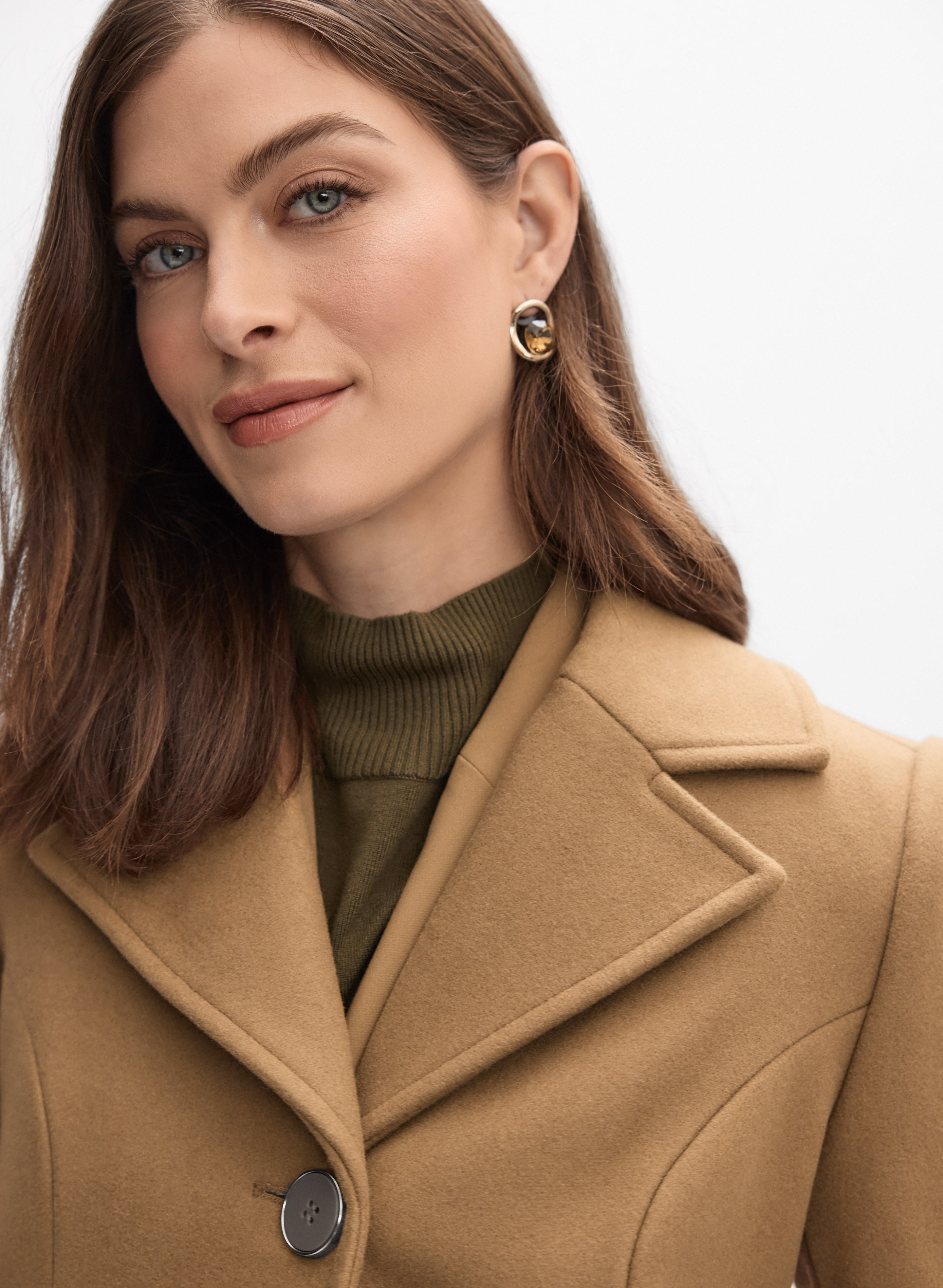 Stretch Wool-Blend Button Coat