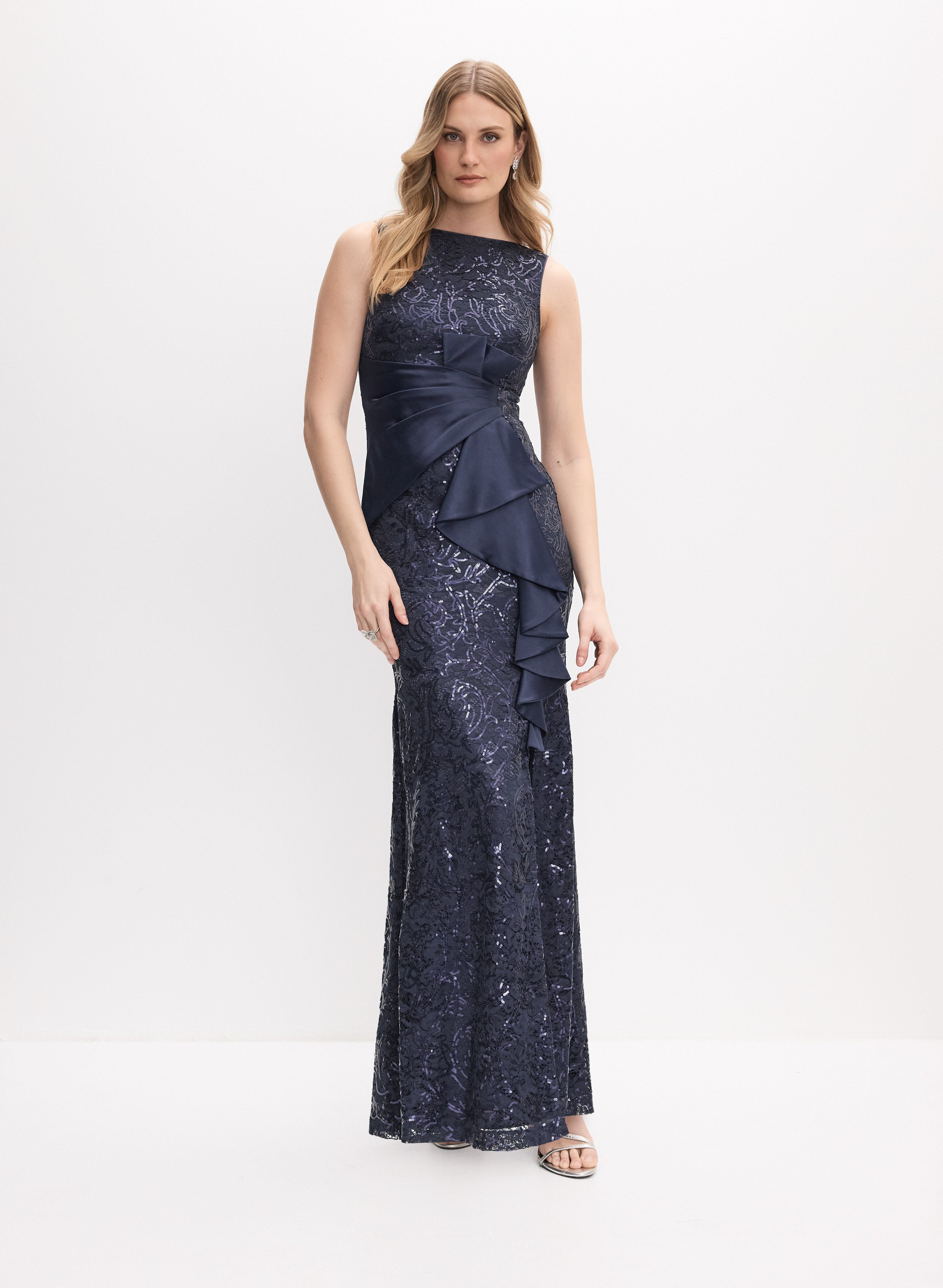 Sequin Ruffle Detail Gown