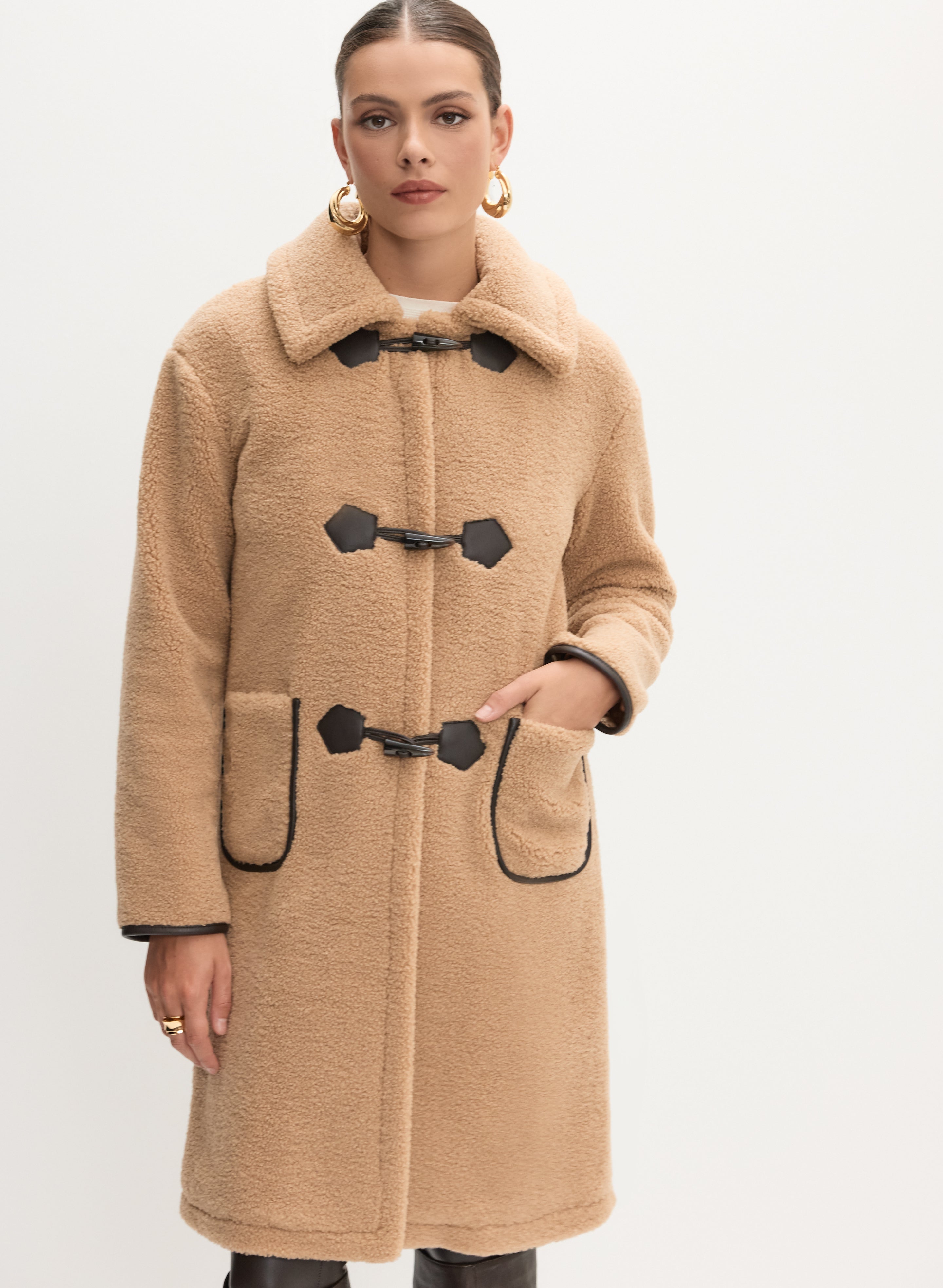 Camel shearling coat womens best sale