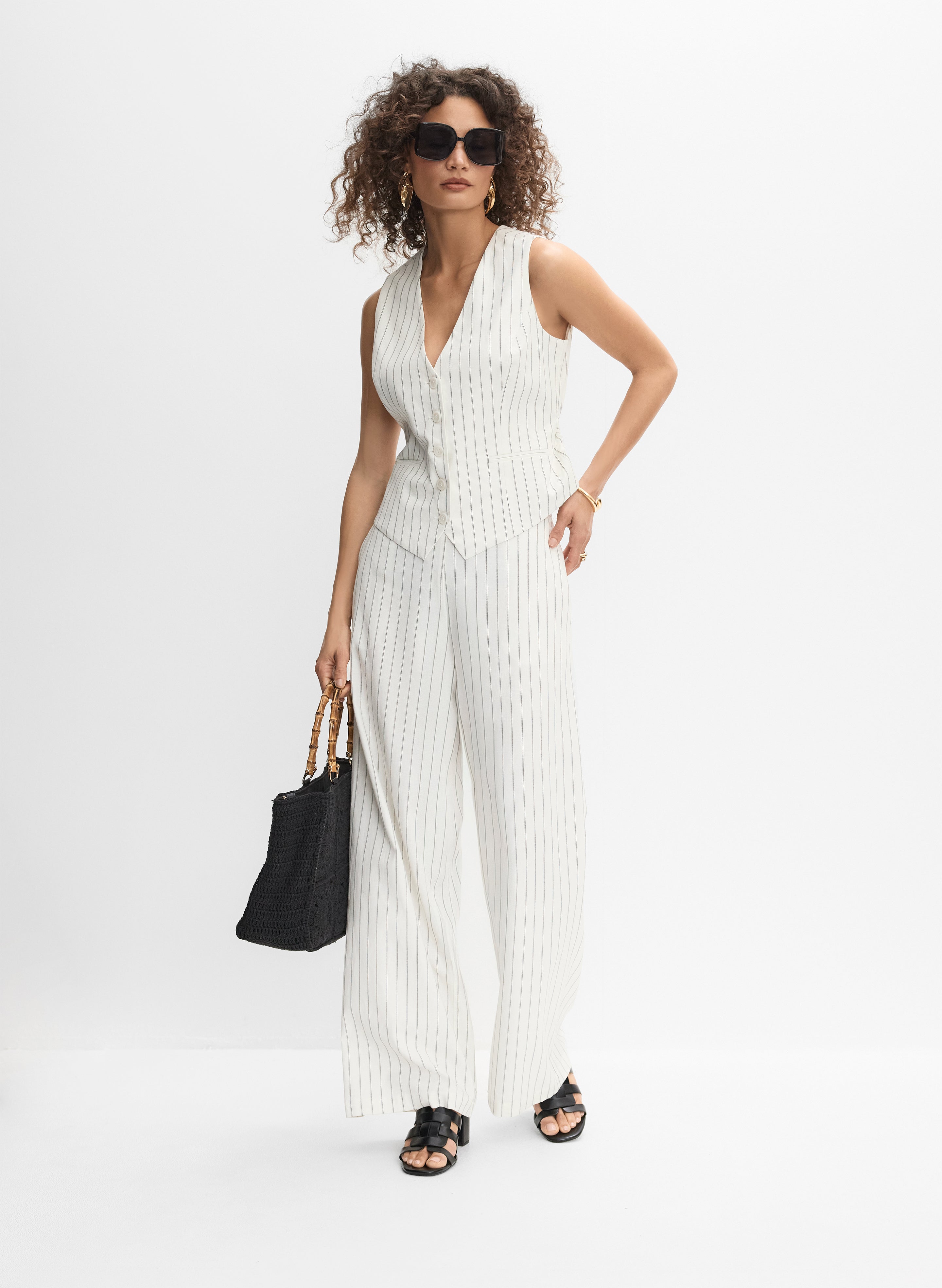 Soho Pinstripe Stretch Linen Pants